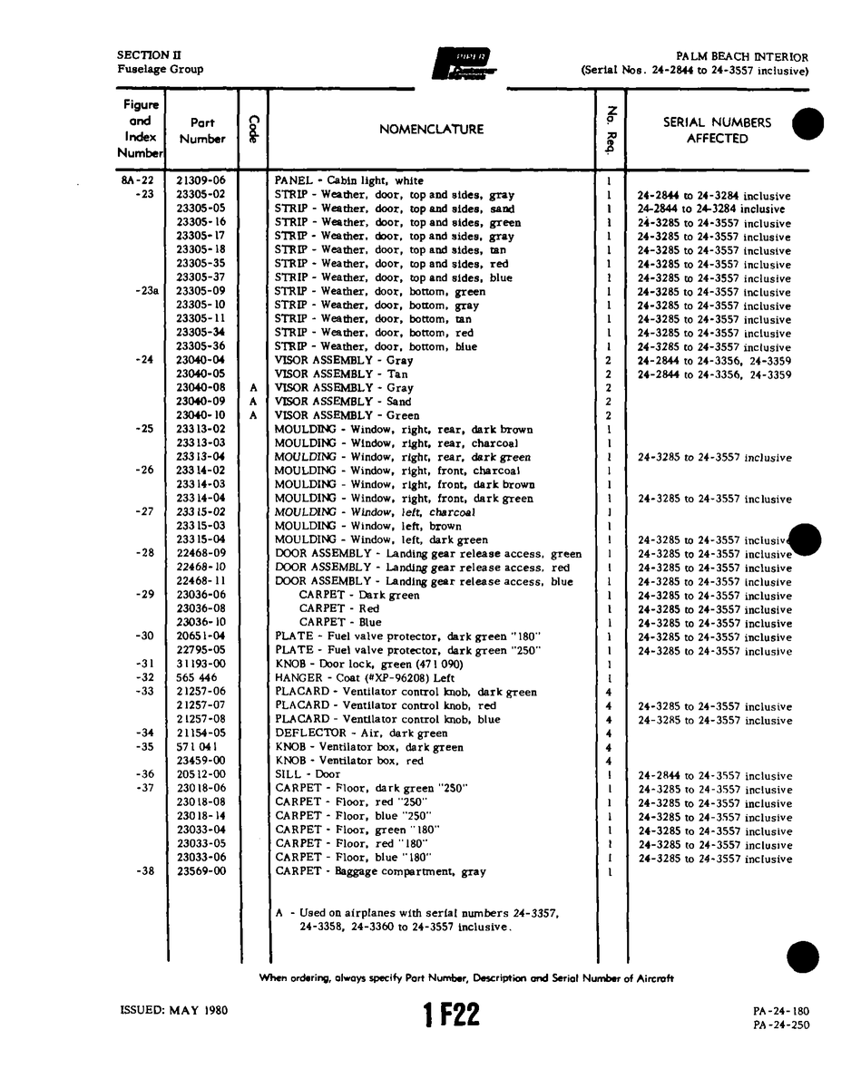 Aviation Part 23315-02 for Piper PA-32-260 Aircraft