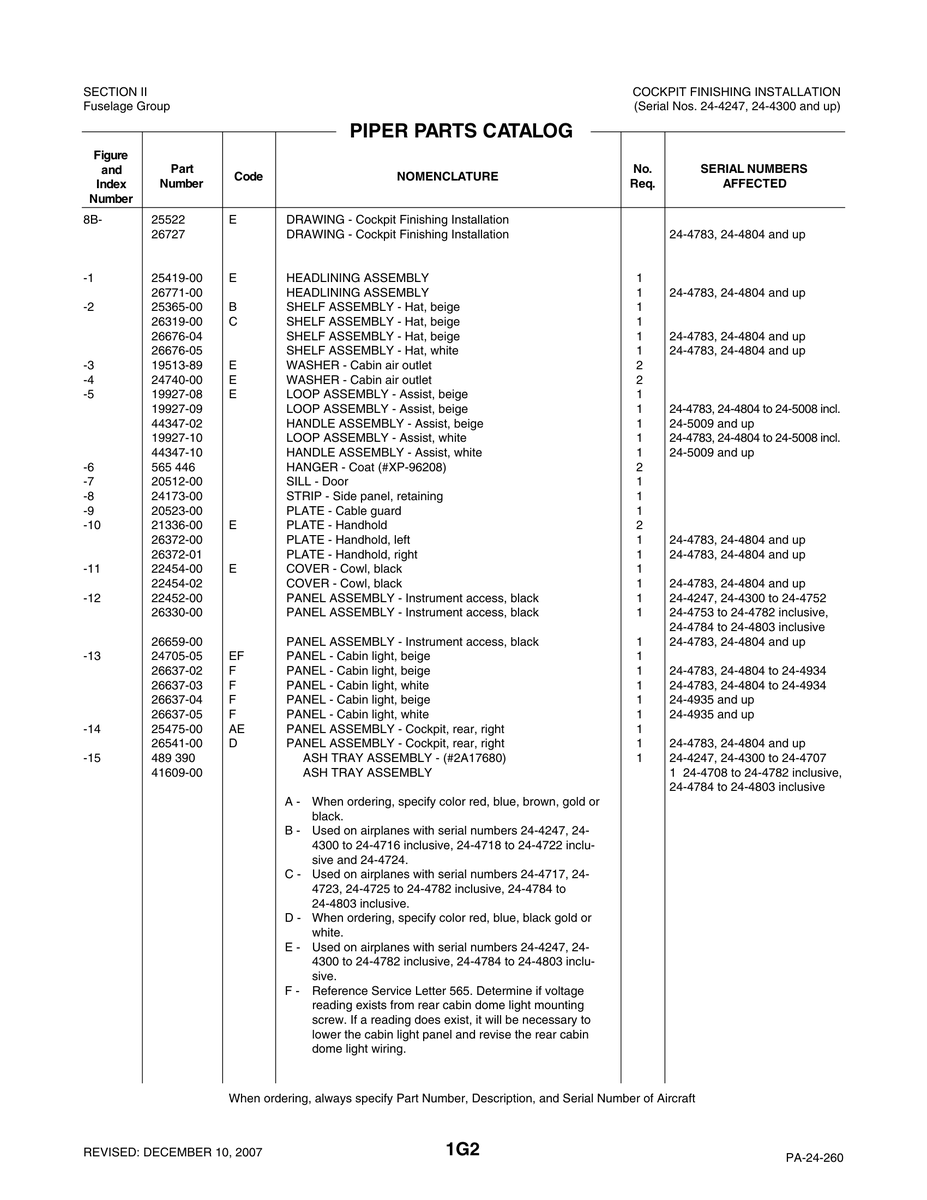 Aviation Part 25365-00 for Piper PA-32-260 Aircraft