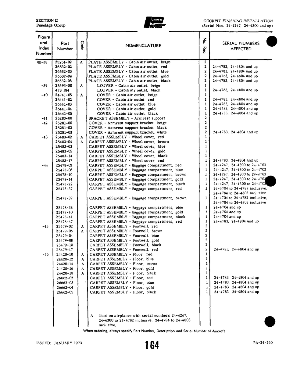 Aviation Part 24420-10 for Piper PA-32-260 Aircraft
