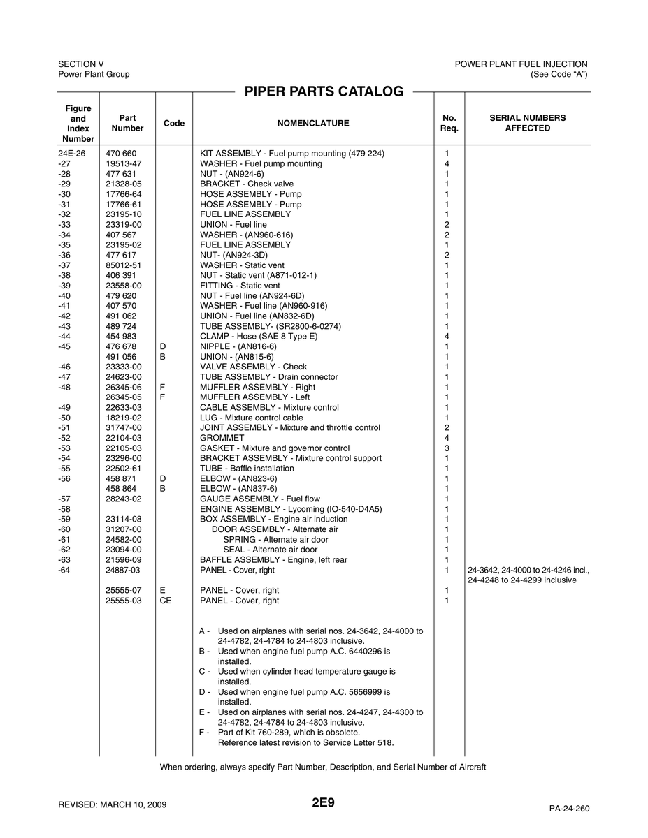 Aviation Part 31207-00 for Piper PA-32-260 Aircraft