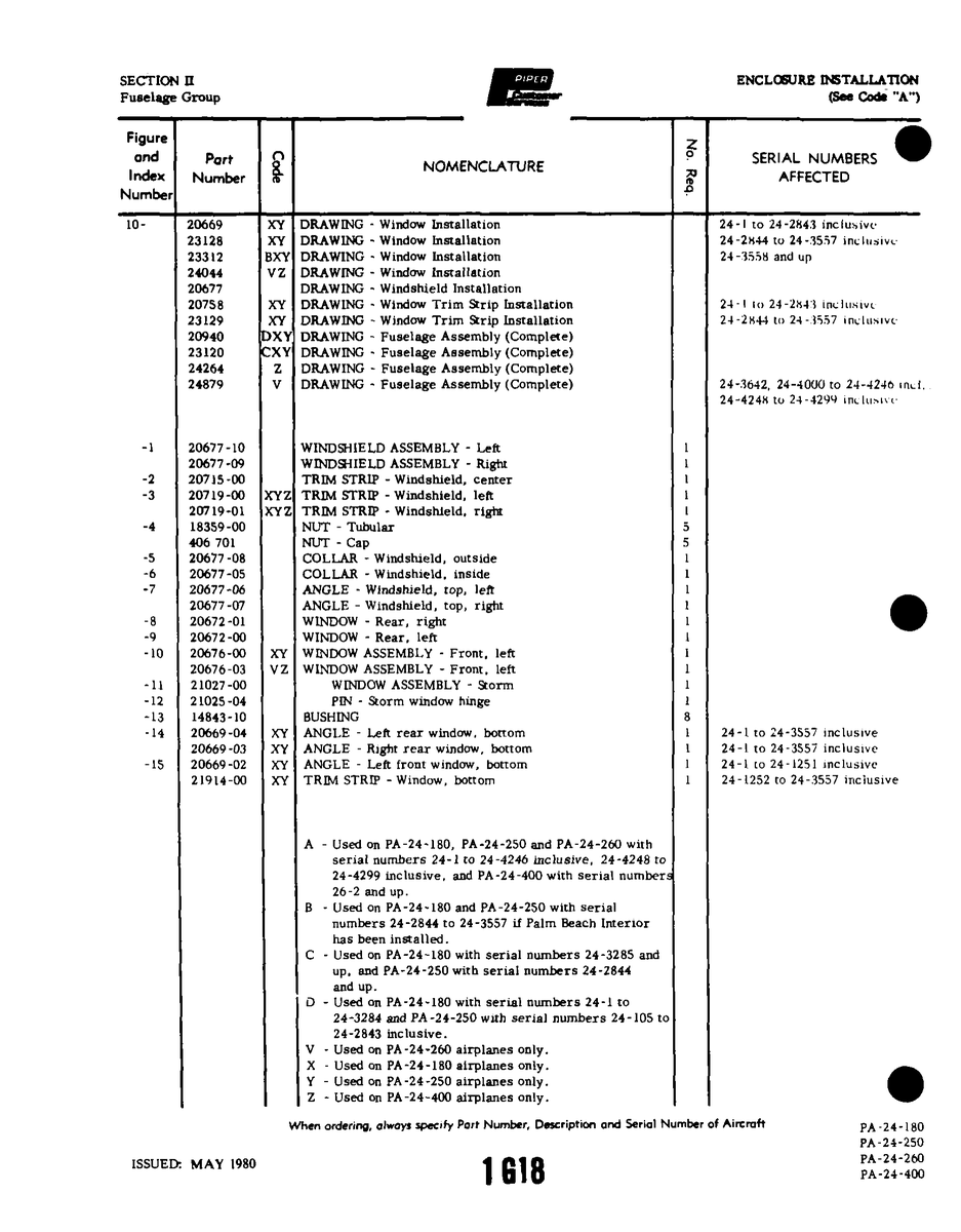 Aviation Part 20719-01 for Piper PA-32-260 Aircraft