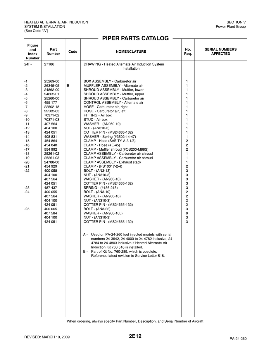 Aviation Part 24788-00 for Piper PA-32-260 Aircraft
