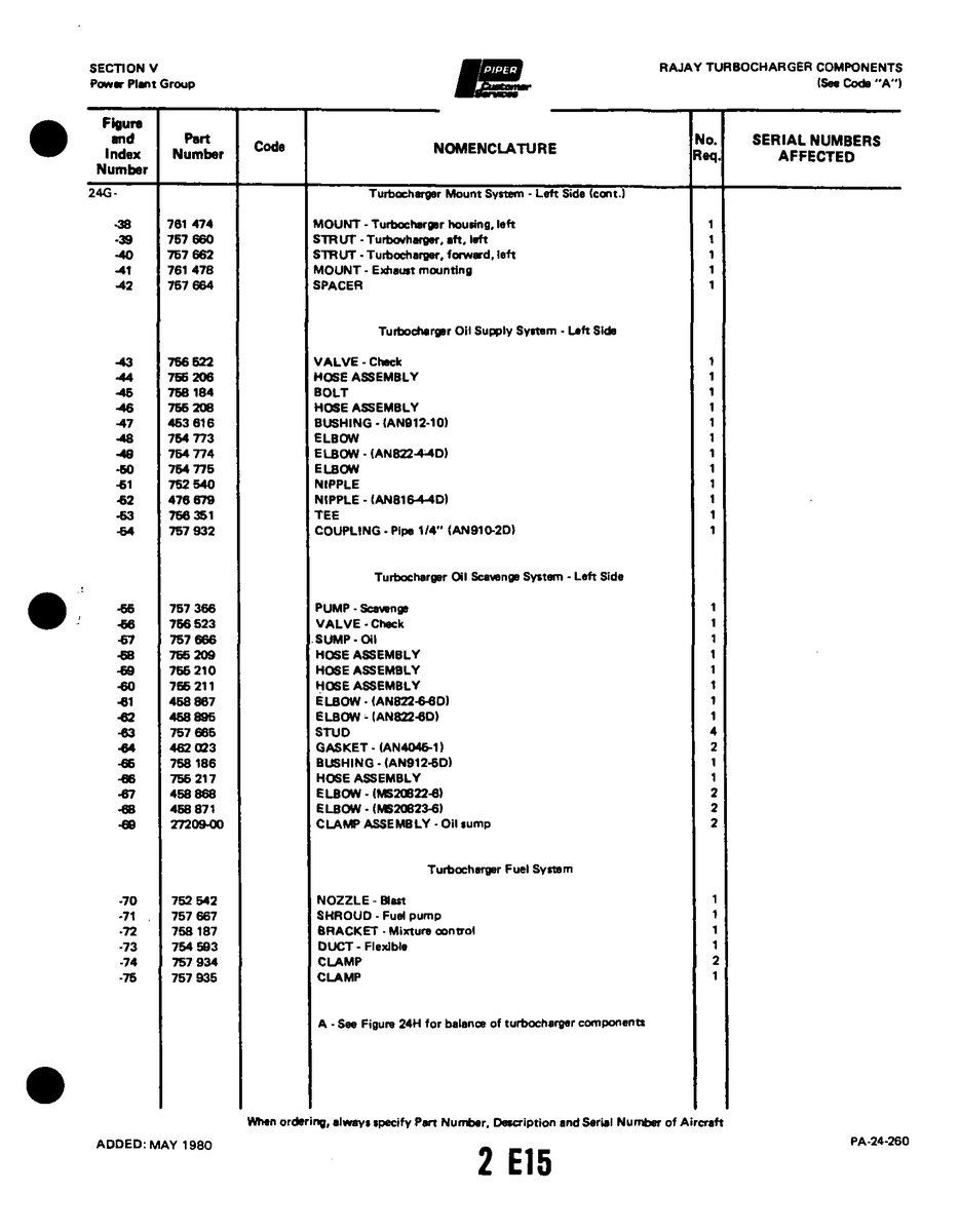 Aviation Part 2720900 for Piper PA-32-260 Aircraft