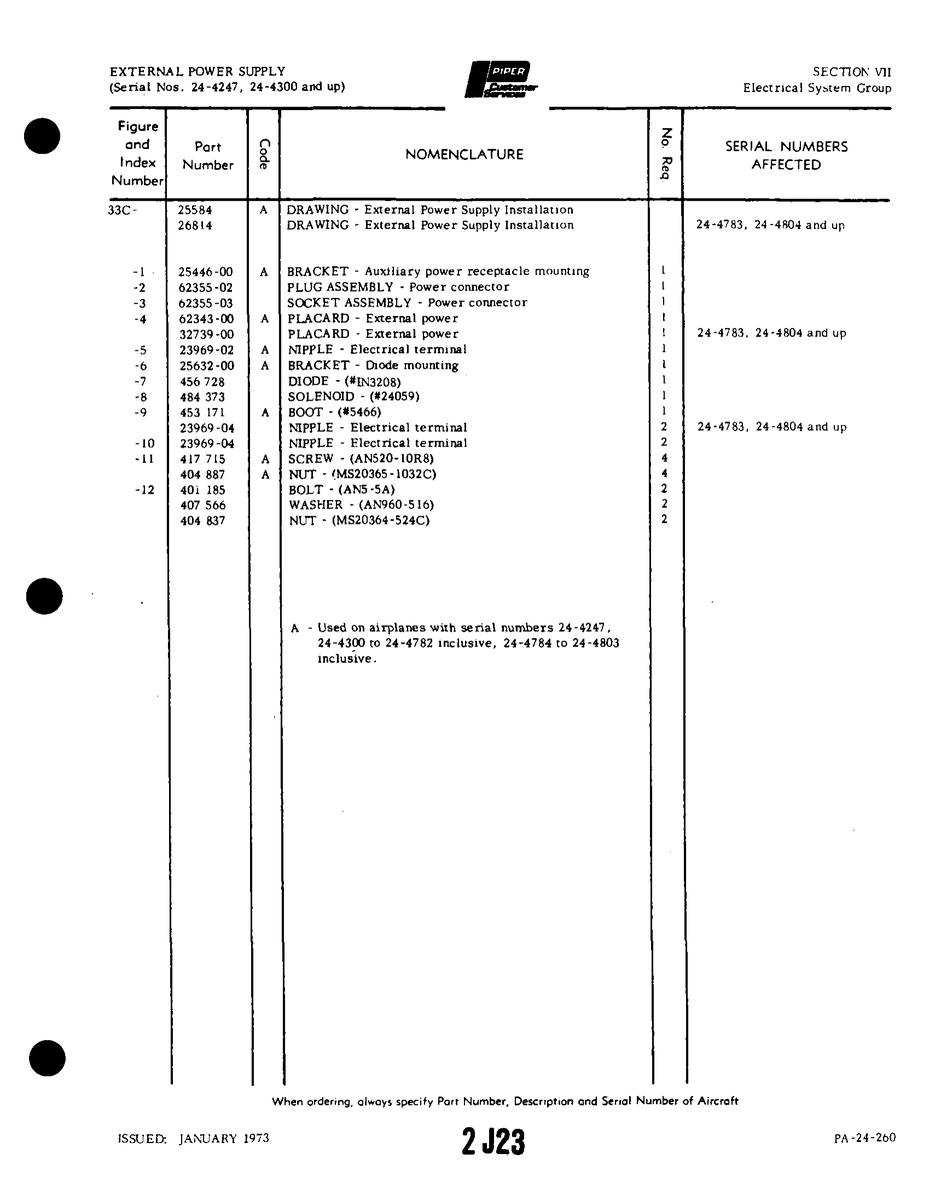 Aviation Part 25446-00 for Piper PA-32-260 Aircraft