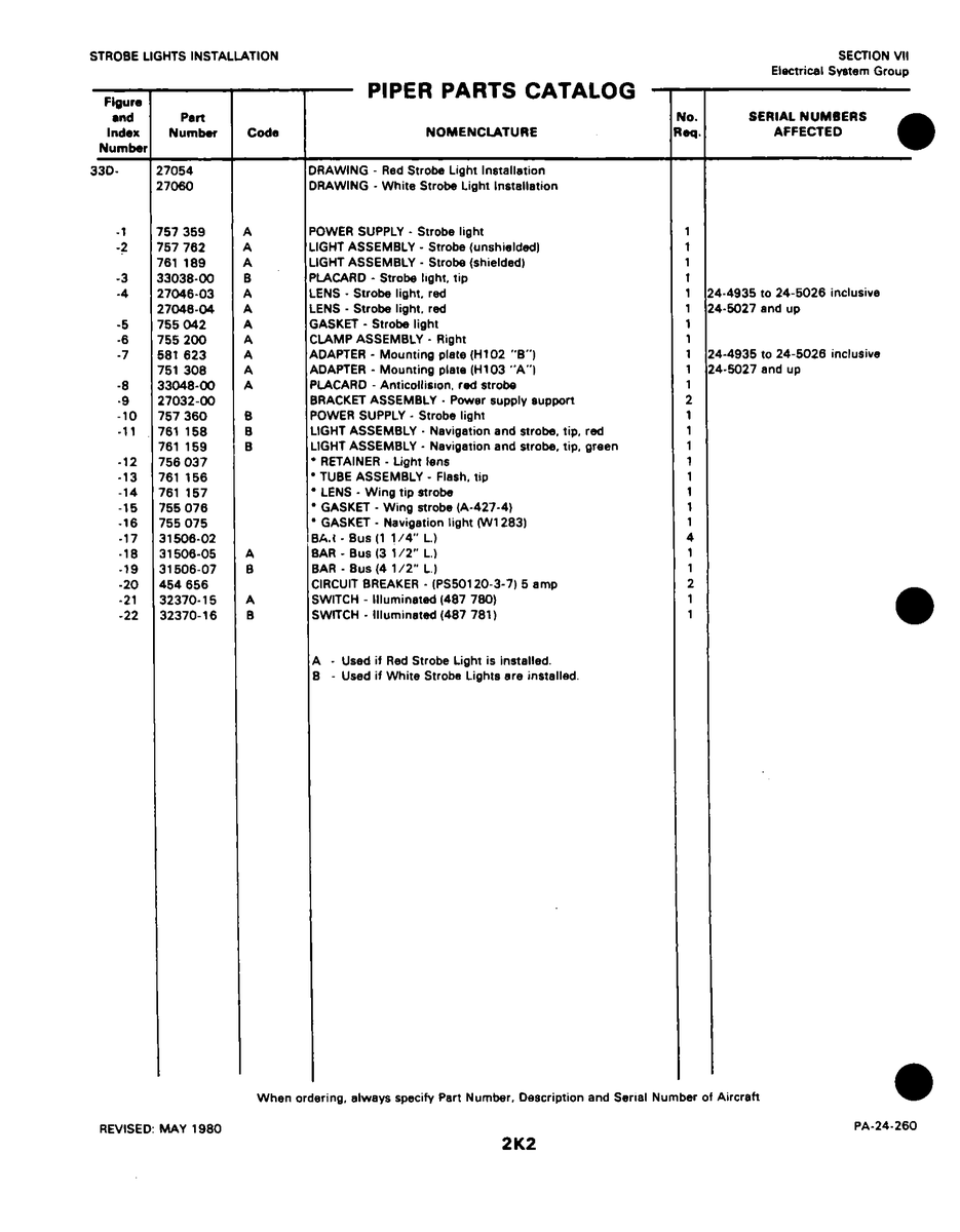 Aviation Part 27048-04 for Piper PA-32-260 Aircraft