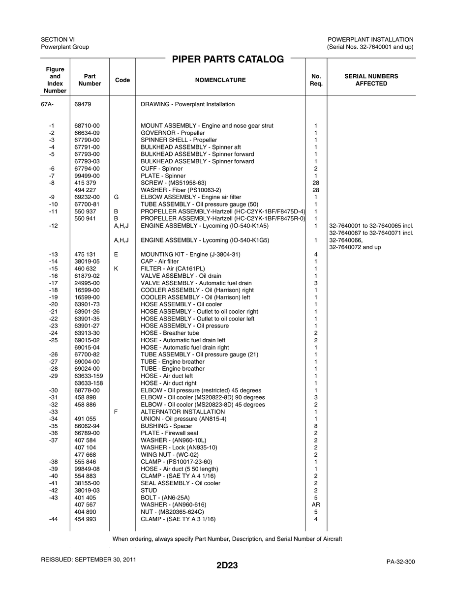 Aviation Part 38019-03 for Piper PA-28-181 Archer Aircraft