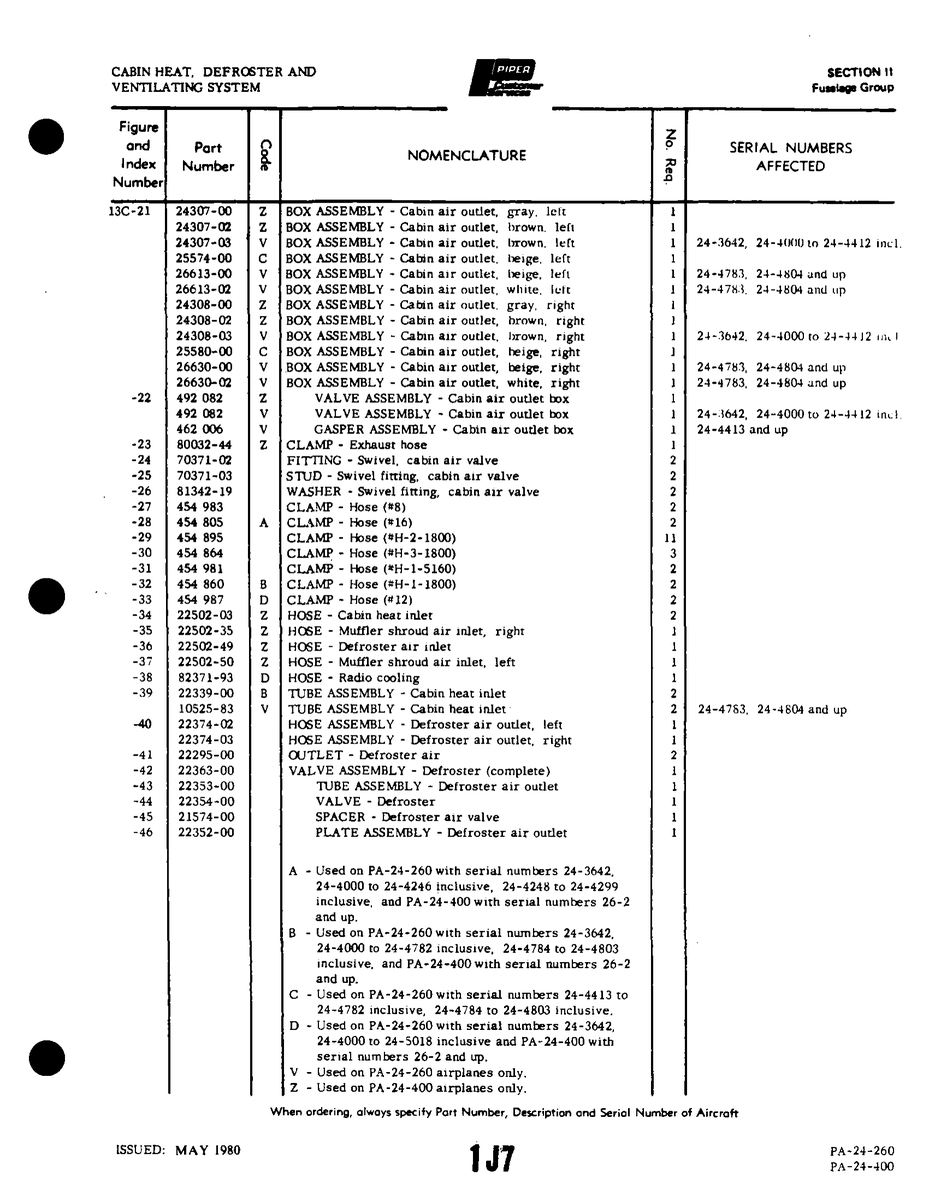 Aviation Part 24308-00 for Piper PA-32-260 Aircraft