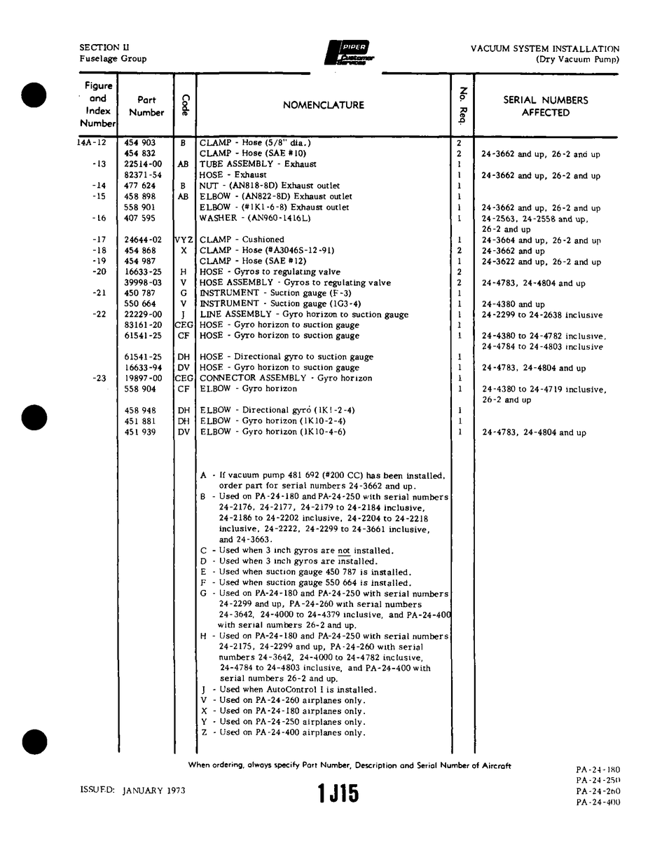 Aviation Part 16633-25 for Piper PA-32-260 Aircraft