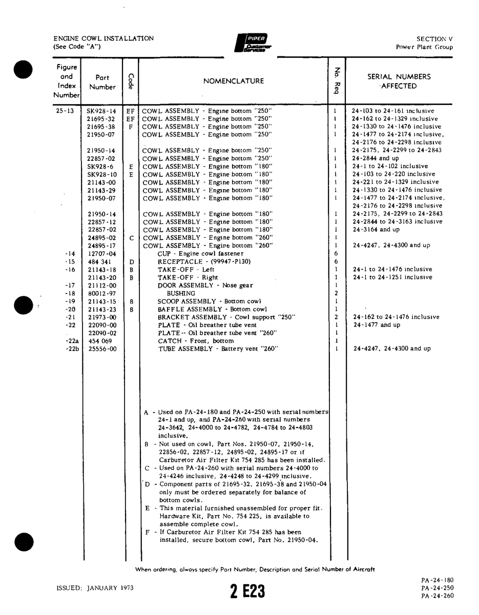 Aviation Part 21143-29 for Piper PA-32-260 Aircraft
