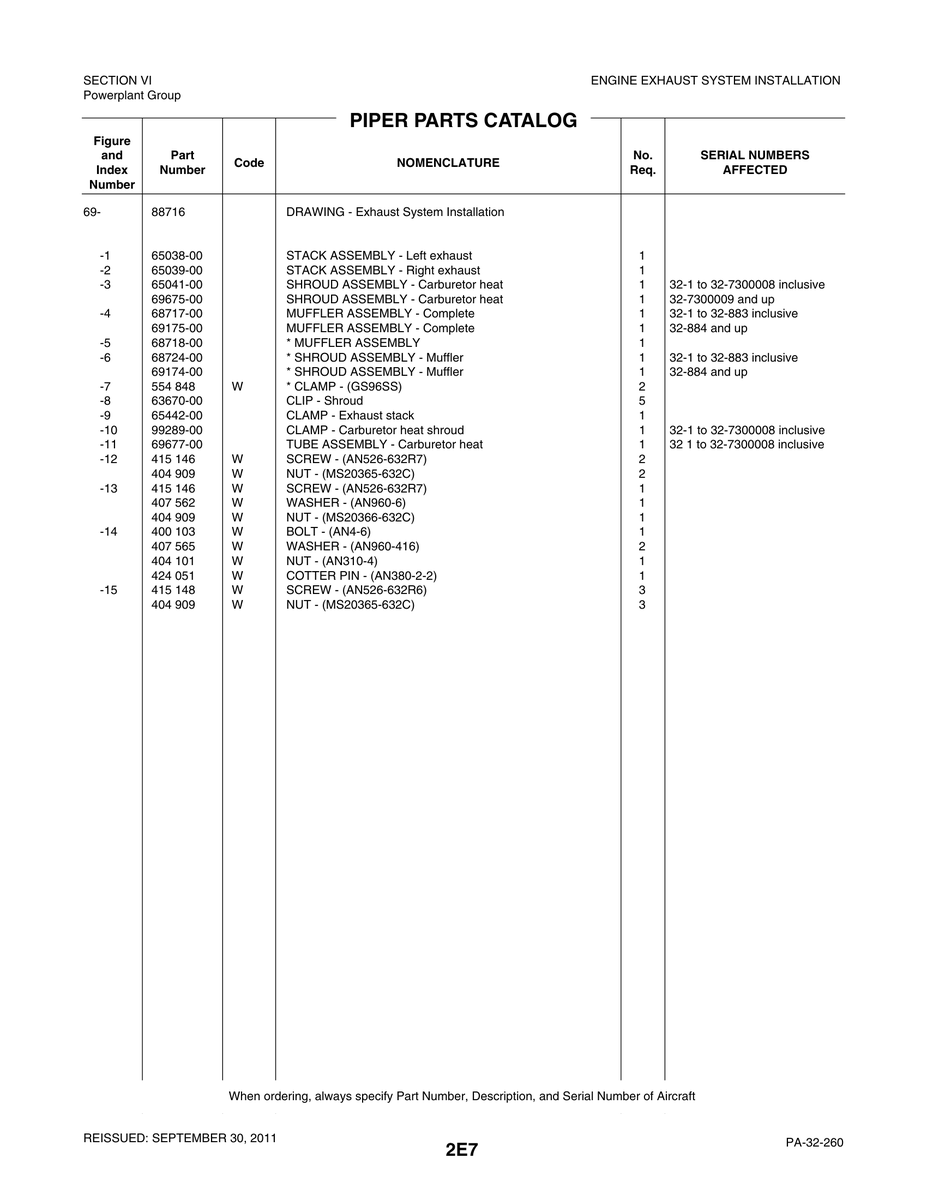 Aviation Part 68717-00 for Piper PA-32-260 Aircraft