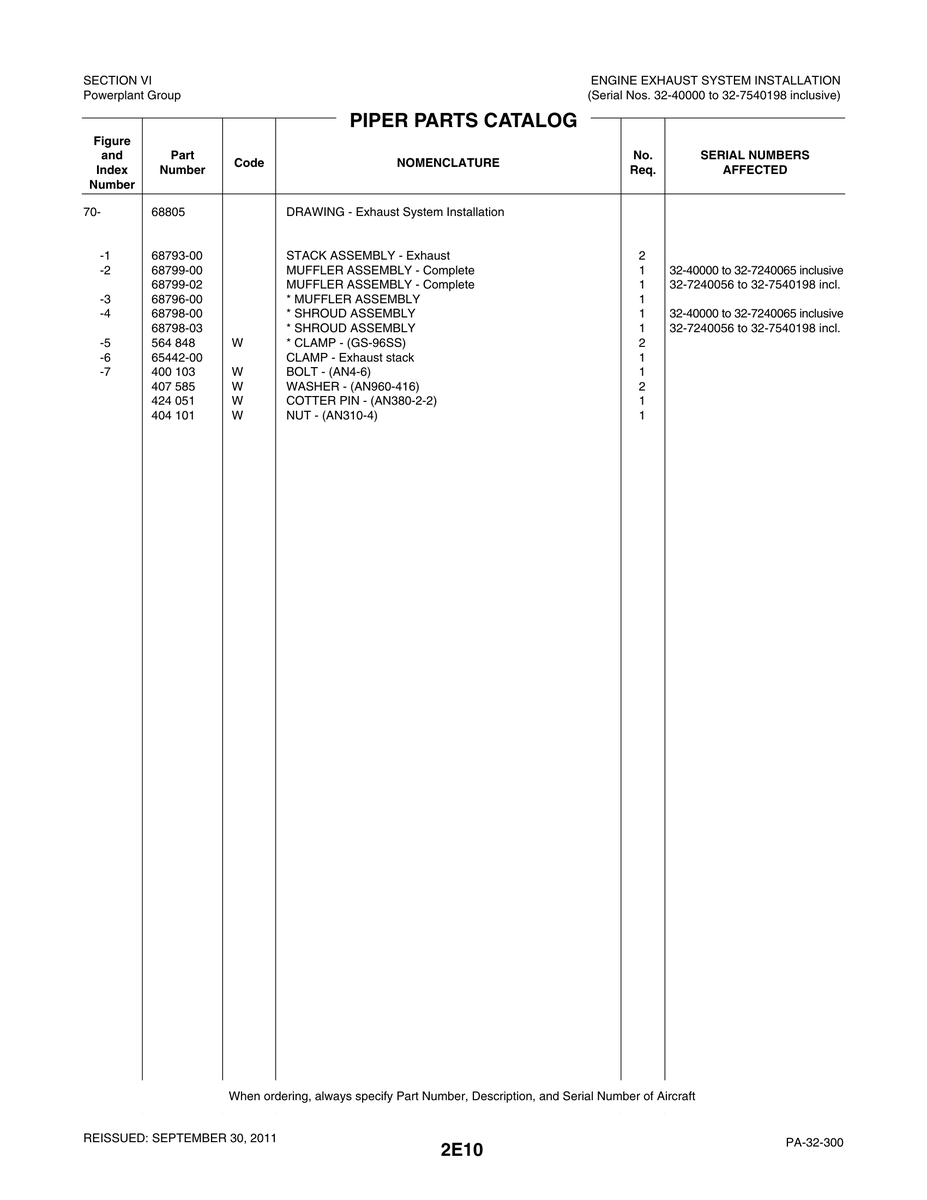 Aviation Part 68793-00 for Piper PA-32-260 Aircraft