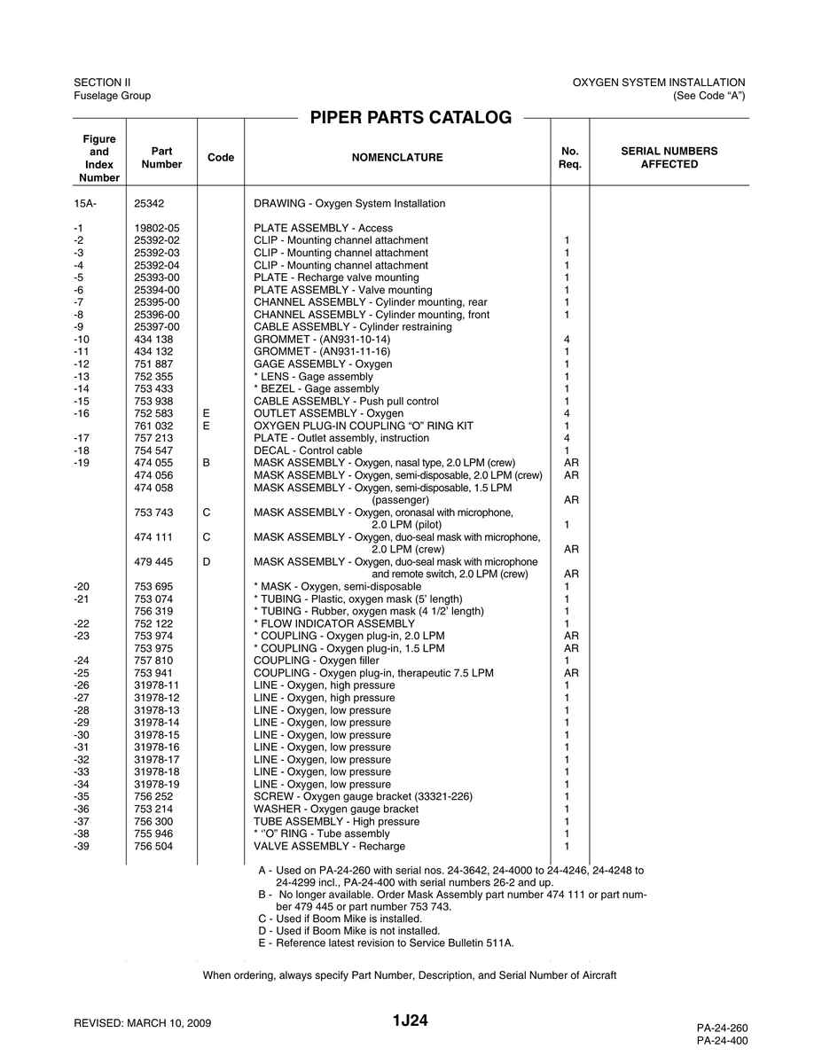 Aviation Part 25393-00 for Piper PA-32-260 Aircraft