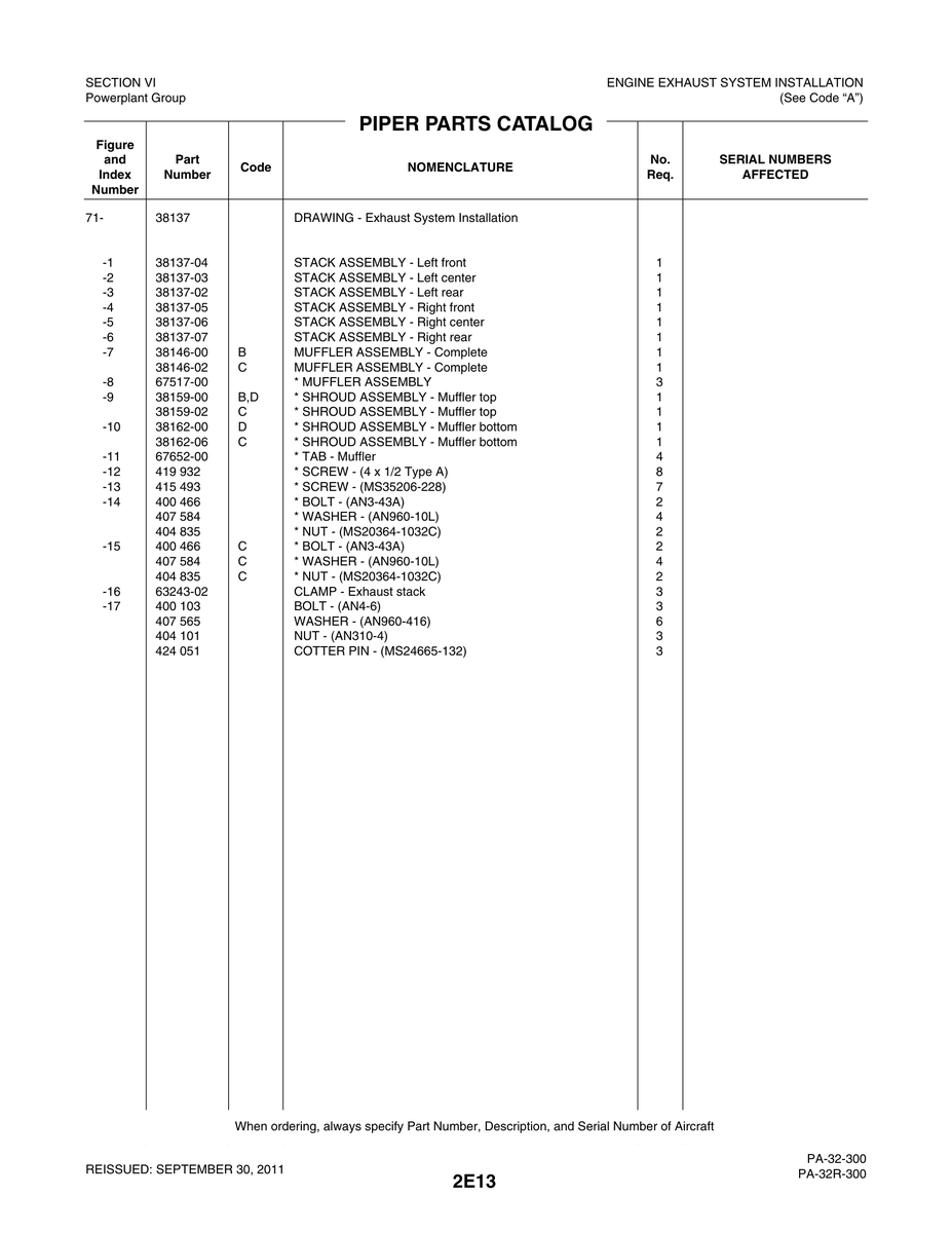 Aviation Part 38137-05 for Piper PA-32-260 Aircraft