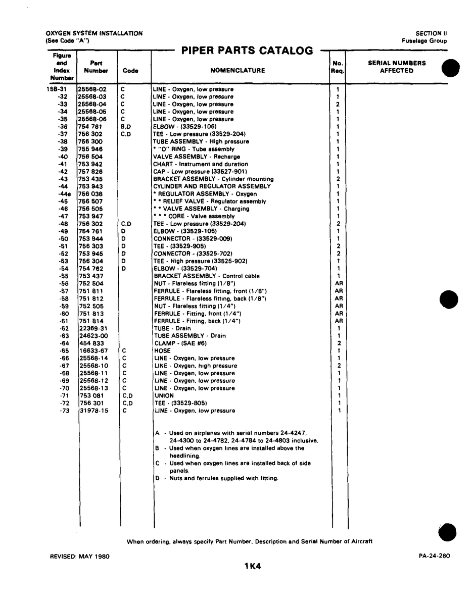 Aviation Part 25568-11 for Piper PA-32-260 Aircraft