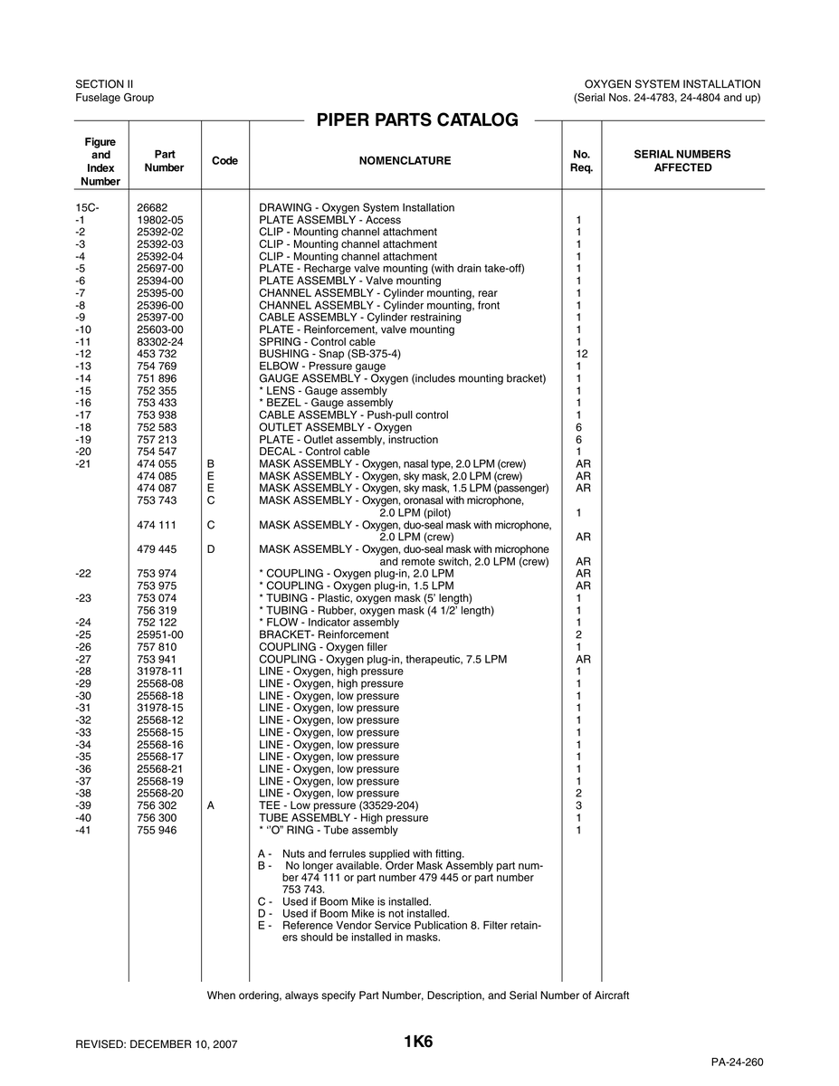 Aviation Part 25568-16 for Piper PA-32-260 Aircraft