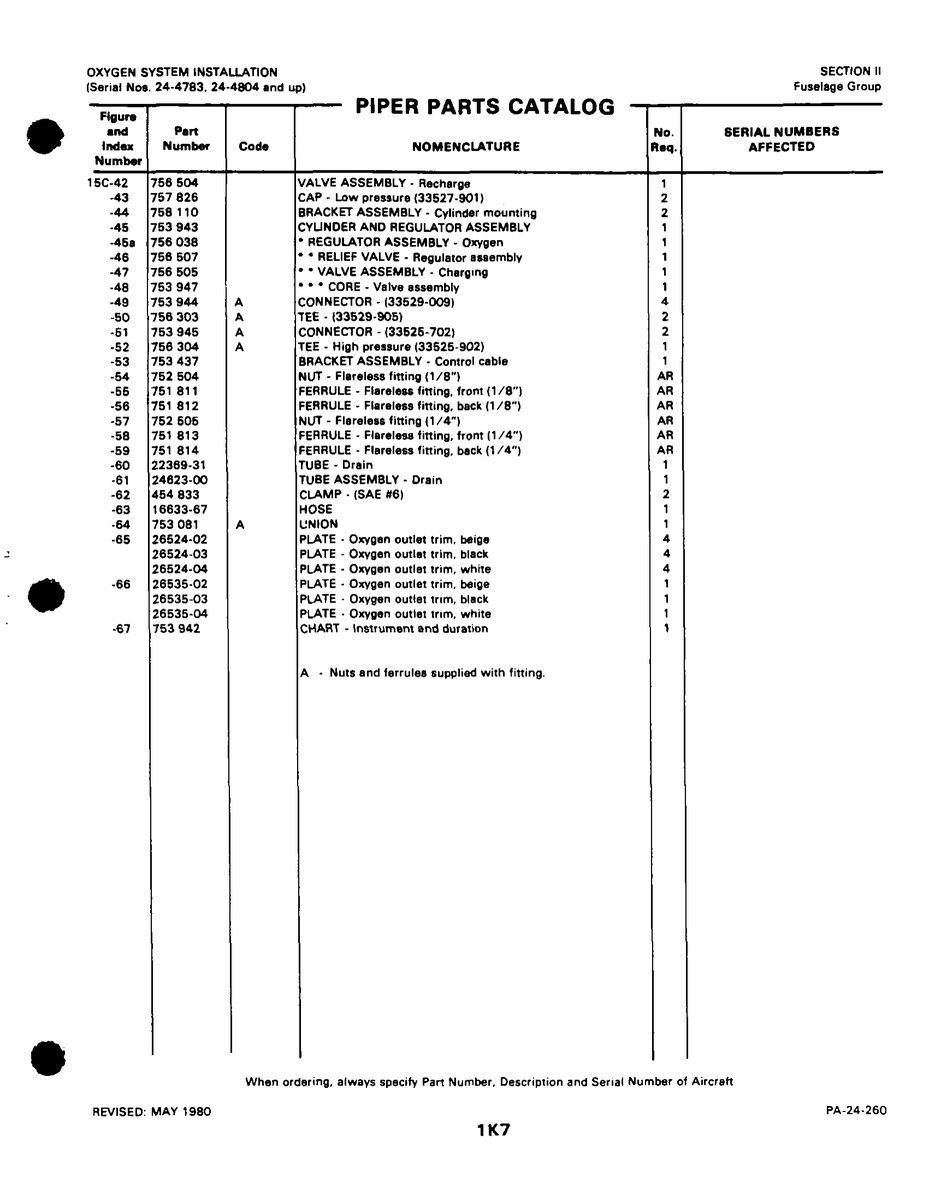 Aviation Part 26524-04 for Piper PA-32-260 Aircraft