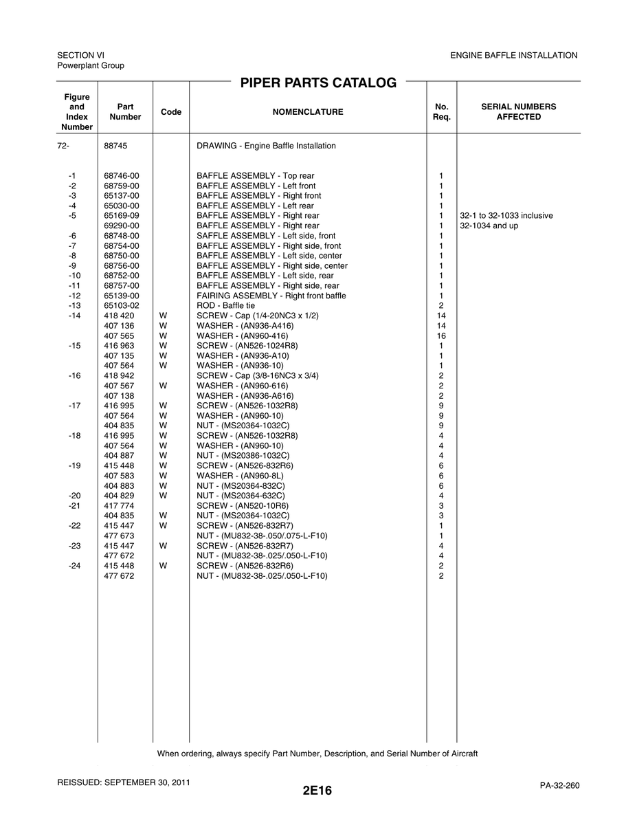 Aviation Part 68750-00 for Piper PA-32-260 Aircraft