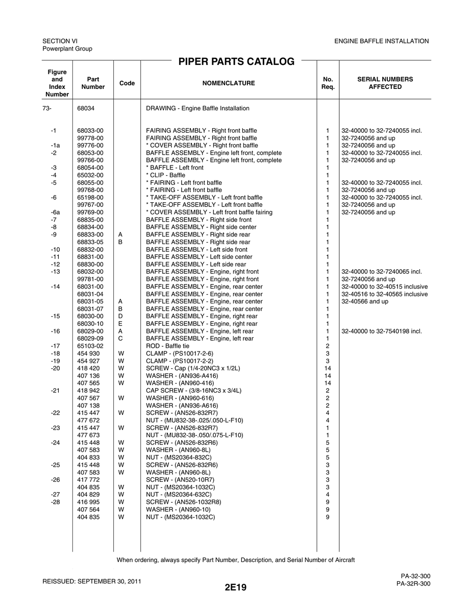 Aviation Part 99776-00 for Piper PA-32-260 Aircraft