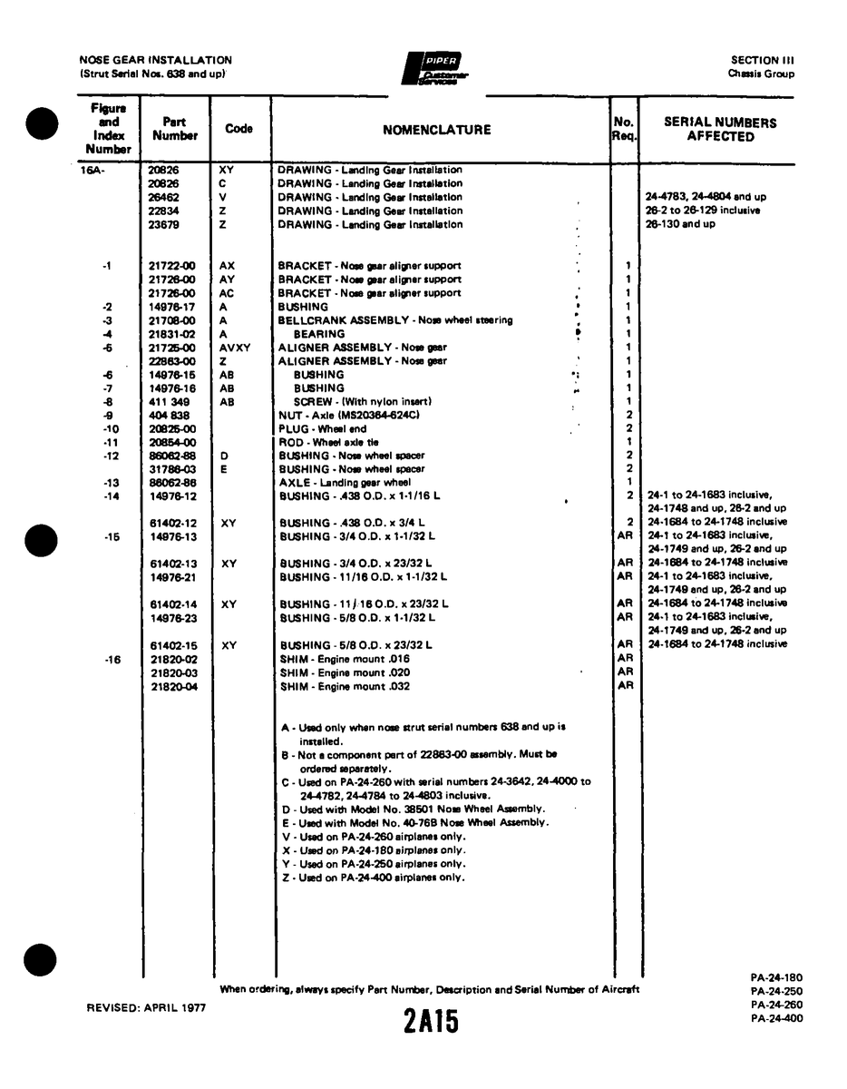 Aviation Part 31788-03 for Piper PA-32-260 Aircraft