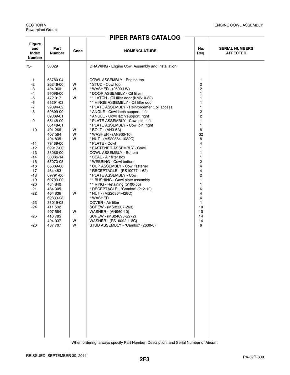 Aviation Part 68780-04 for Piper PA-32-260 Aircraft