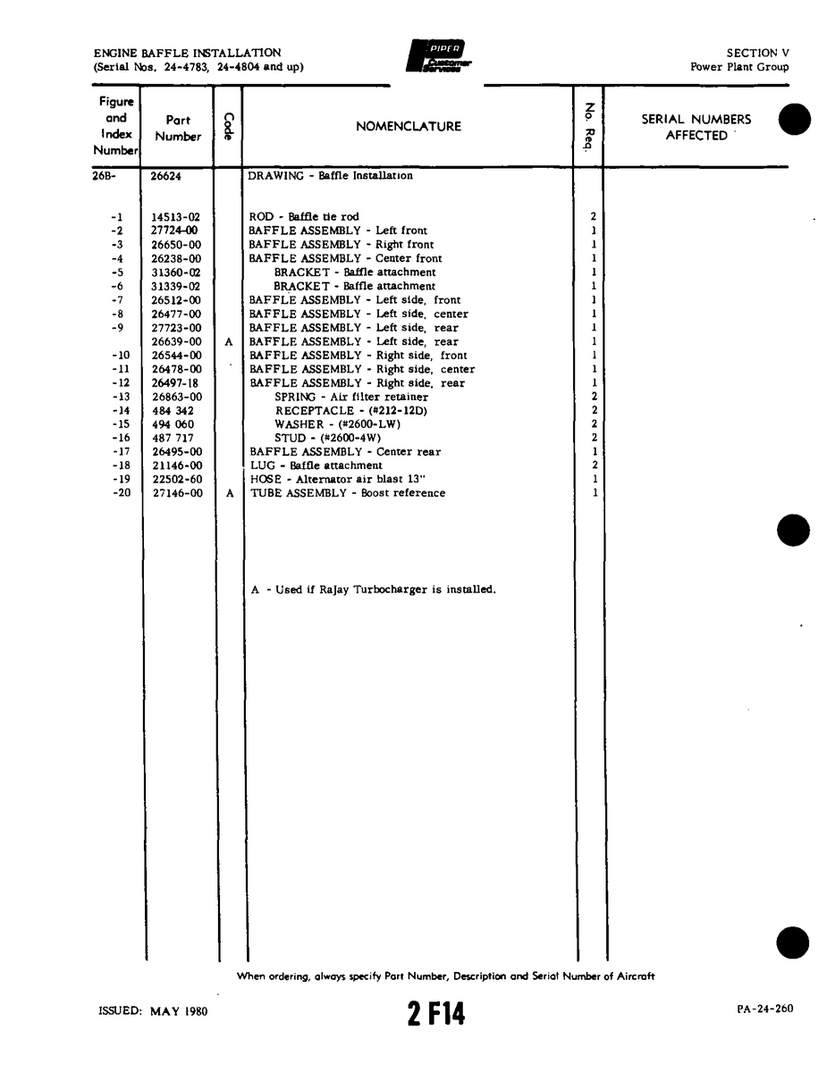 Aviation Part 31339-02 for Piper PA-32-260 Aircraft