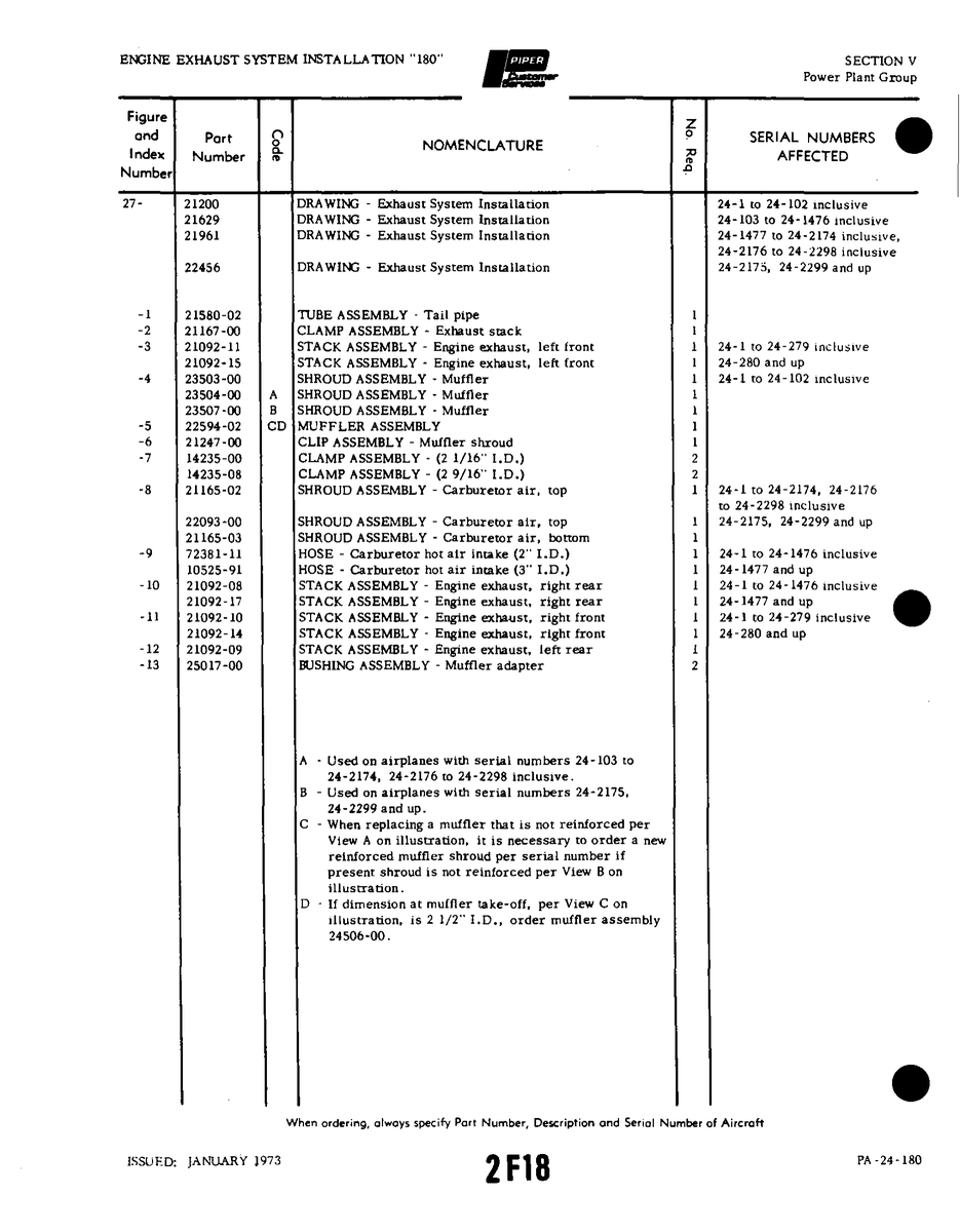 Aviation Part 21092-11 for Piper PA-32-260 Aircraft