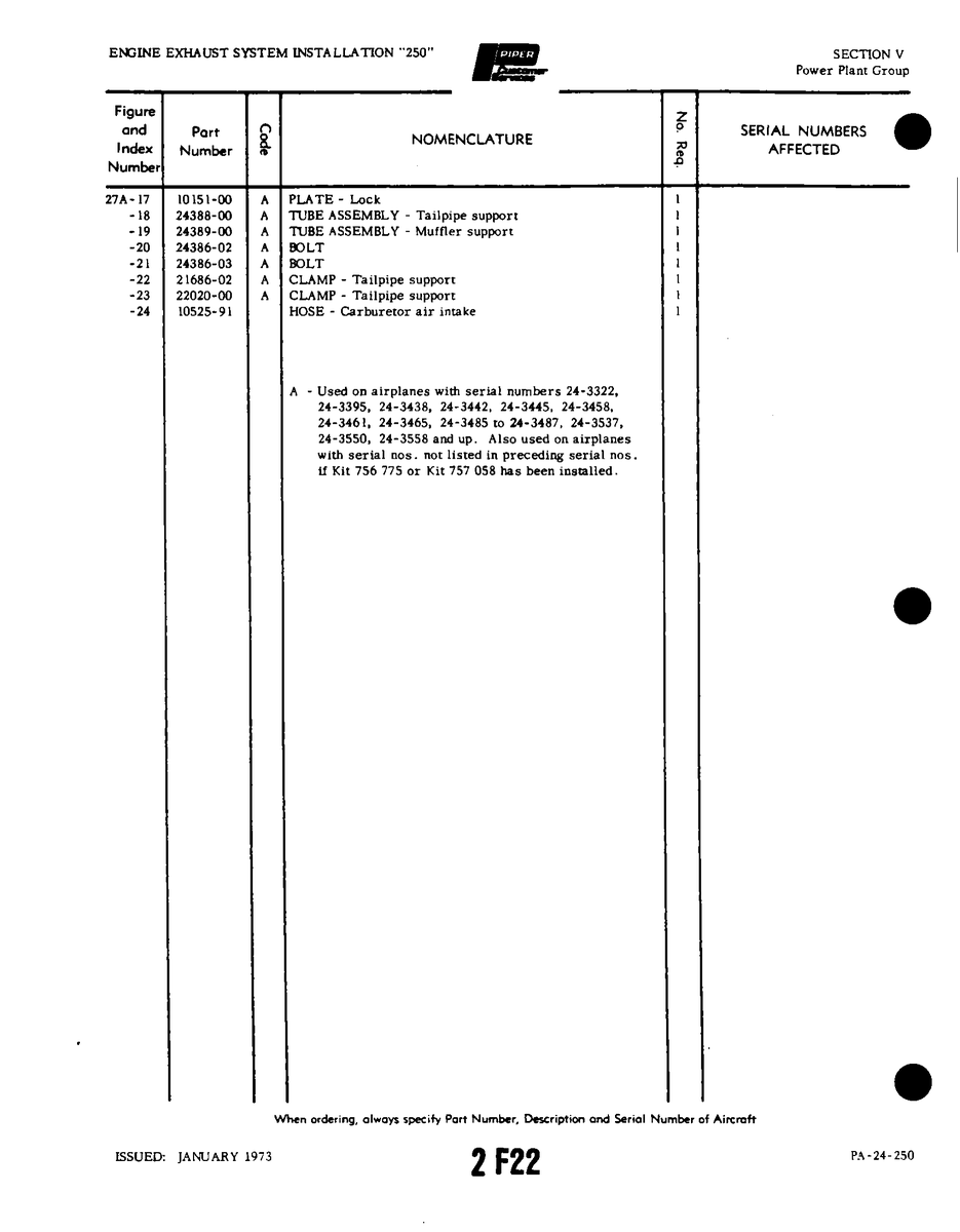 Aviation Part 24389-00 for Piper PA-32-260 Aircraft
