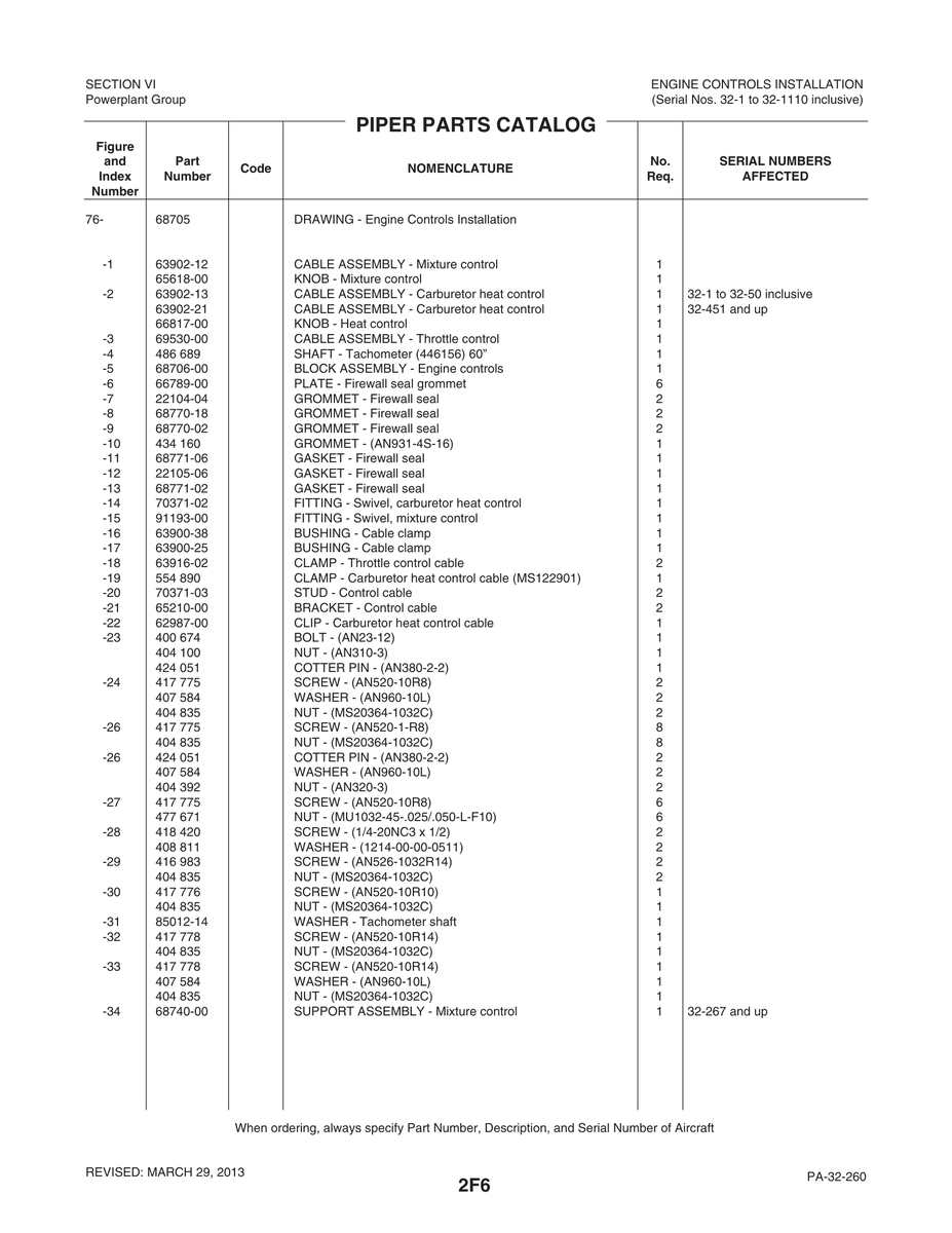 Aviation Part 68770-02 for Piper PA-32-260 Aircraft