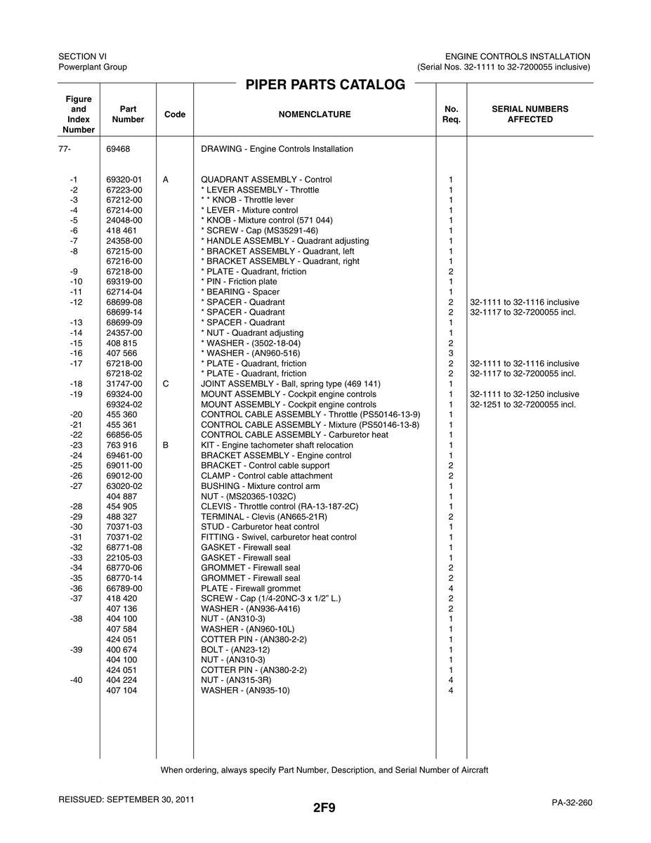 Aviation Part 69324-02 for Piper PA-32-260 Aircraft