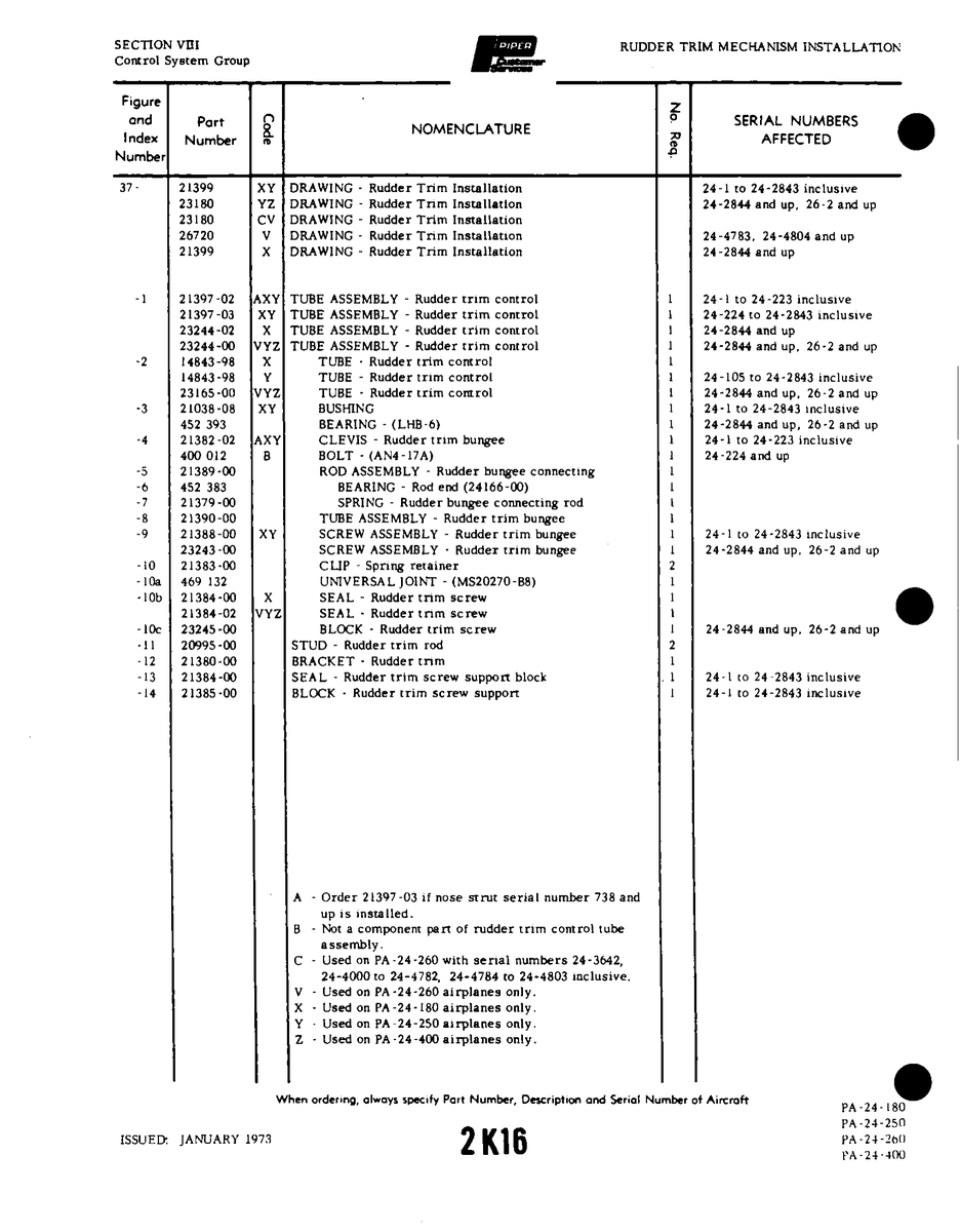 Aviation Part 23165-00 for Piper PA-32-260 Aircraft