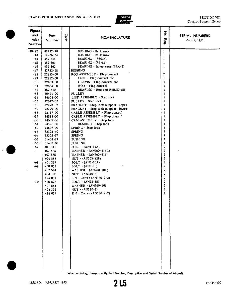 Aviation Part 24605-00 for Piper PA-32-260 Aircraft