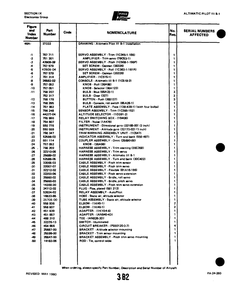 Aviation Part 52588-05 for Piper PA-32-260 Aircraft