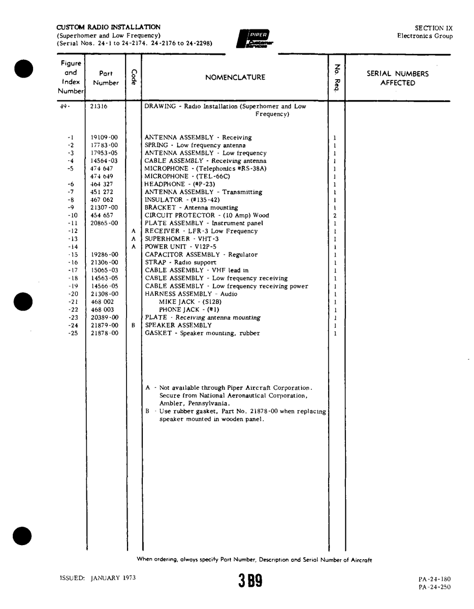 Aviation Part 21878 for Piper PA-32-260 Aircraft