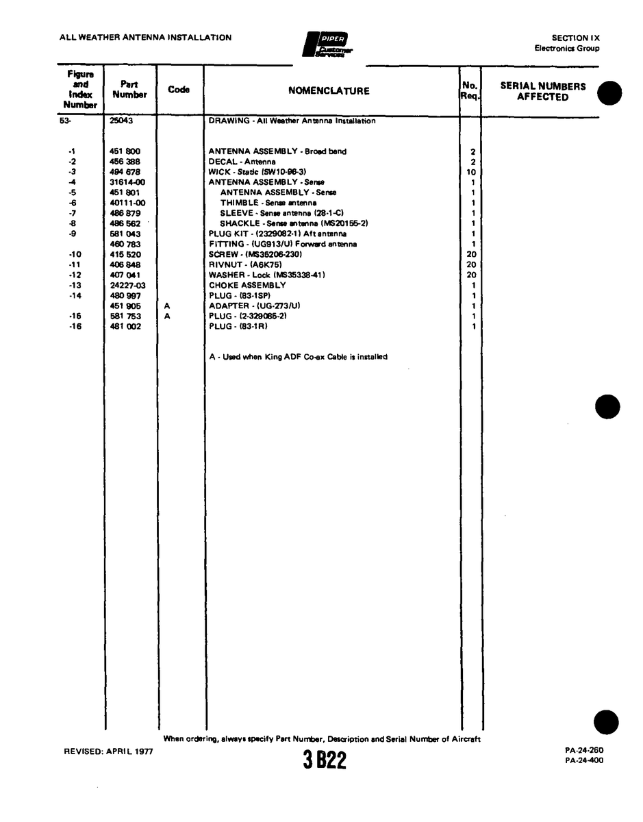Aviation Part 40111-00 for Piper PA-32-260 Aircraft