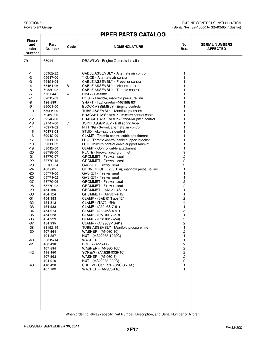 Aviation Part 65451-04 for Piper PA-32-260 Aircraft