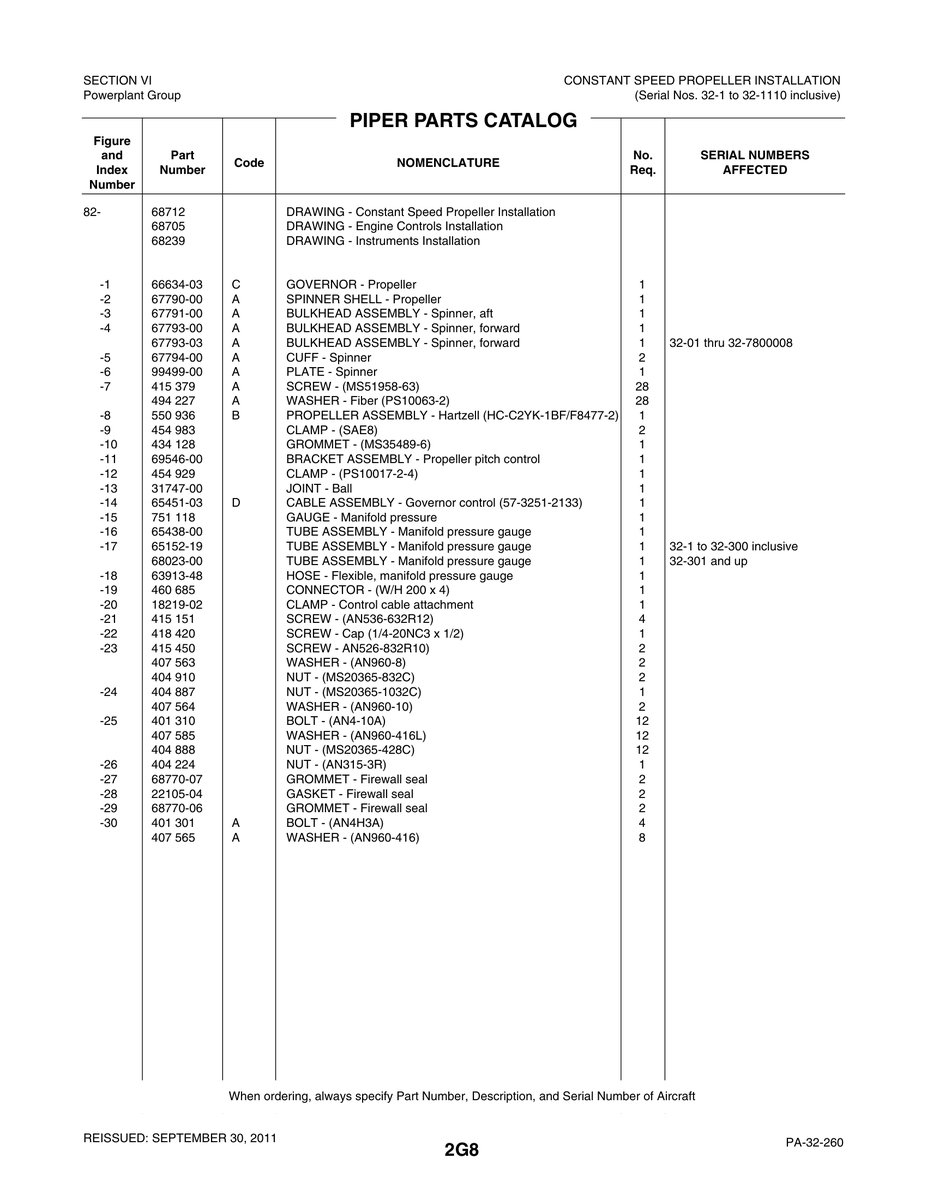 Aviation Part 68023-00 for Piper PA-32-260 Aircraft