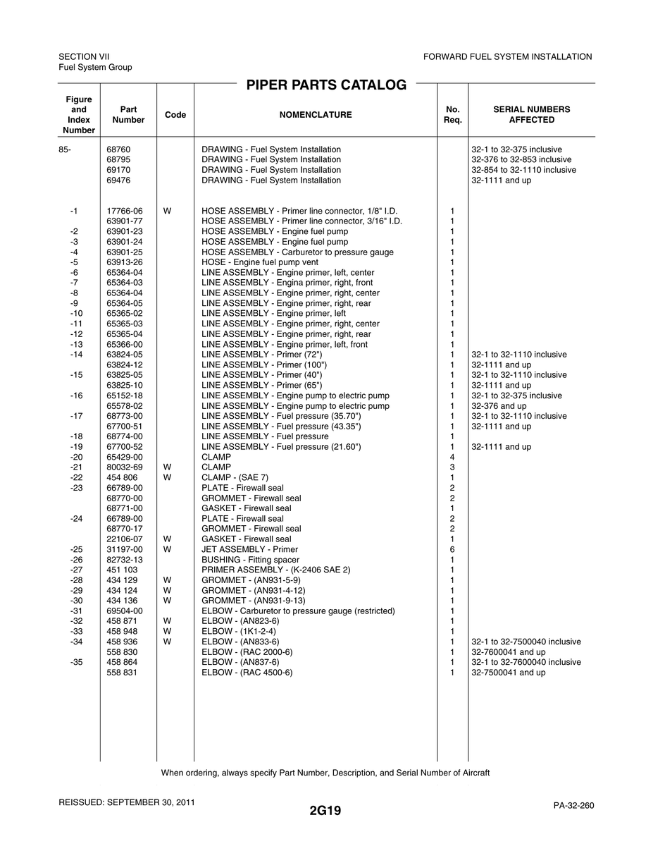 Aviation Part 22106-07 for Piper PA-32-260 Aircraft