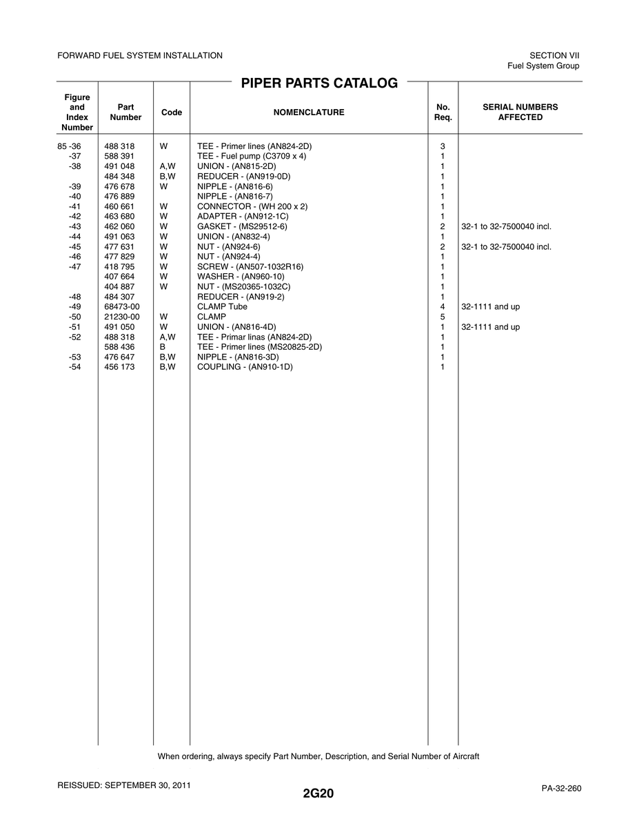 Aviation Part 68473-00 for Piper PA-32-260 Aircraft