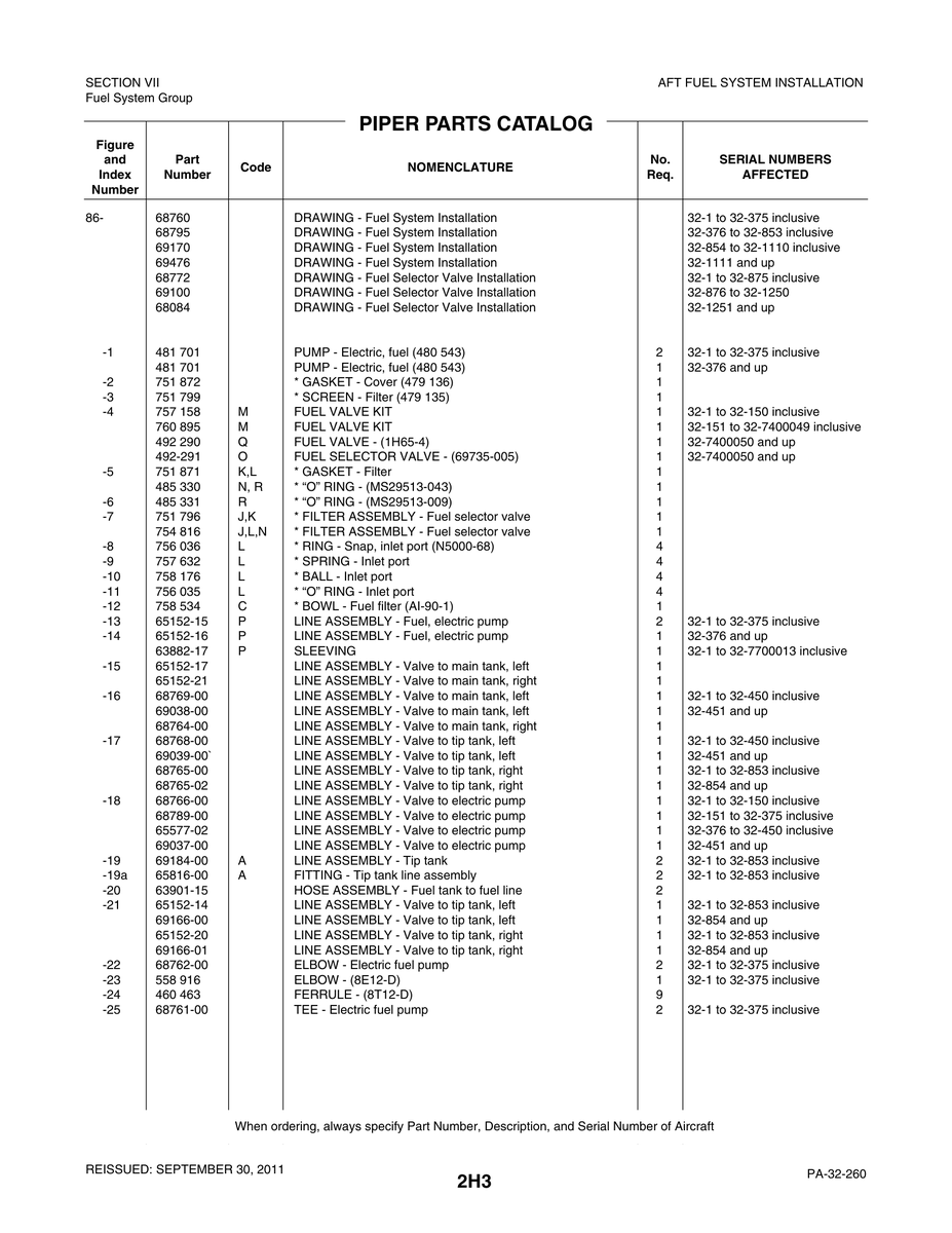 Aviation Part 69038-00 for Piper PA-32-260 Aircraft