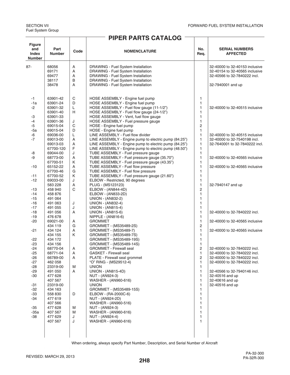 Aviation Part 65152-22 for Piper PA-32-260 Aircraft