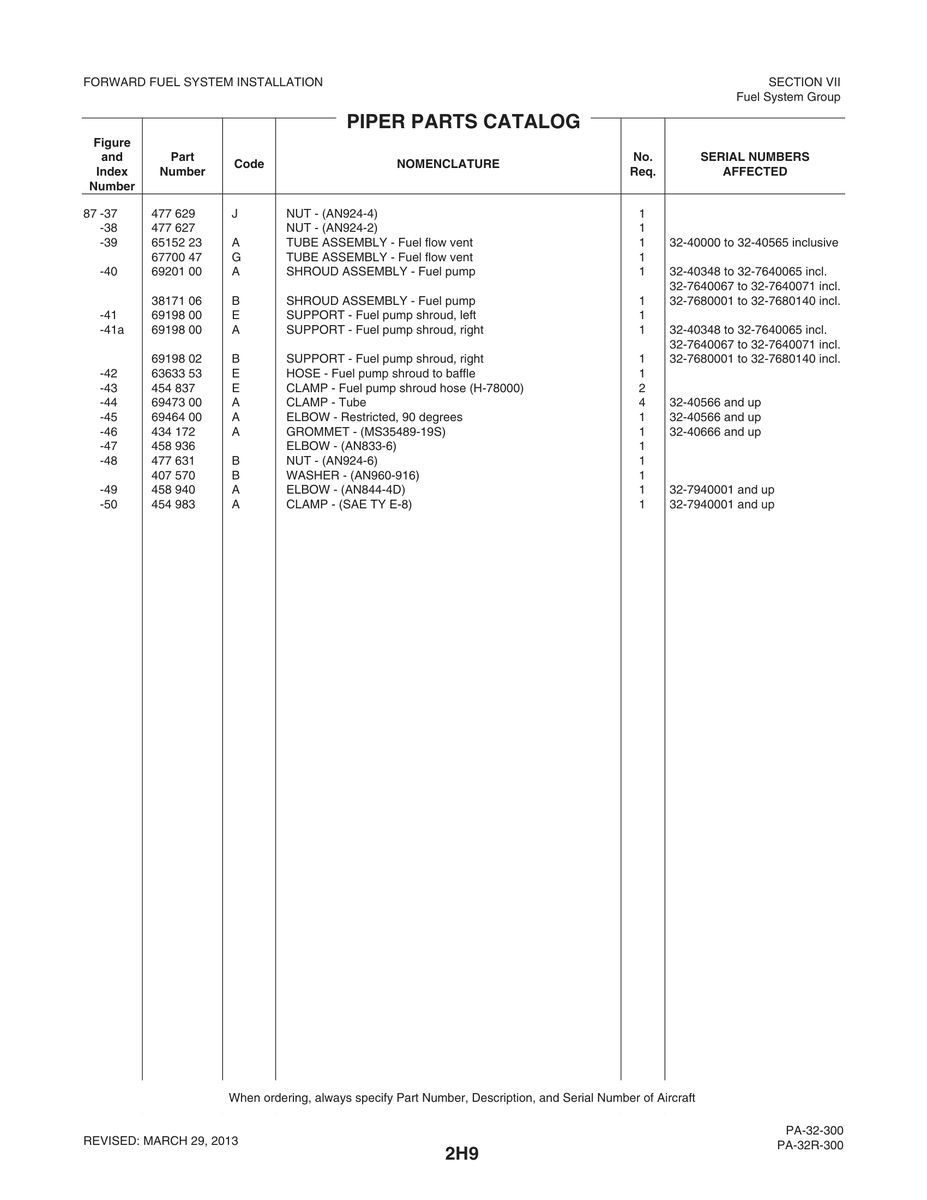 Aviation Part 69464 for Piper PA-32-260 Aircraft