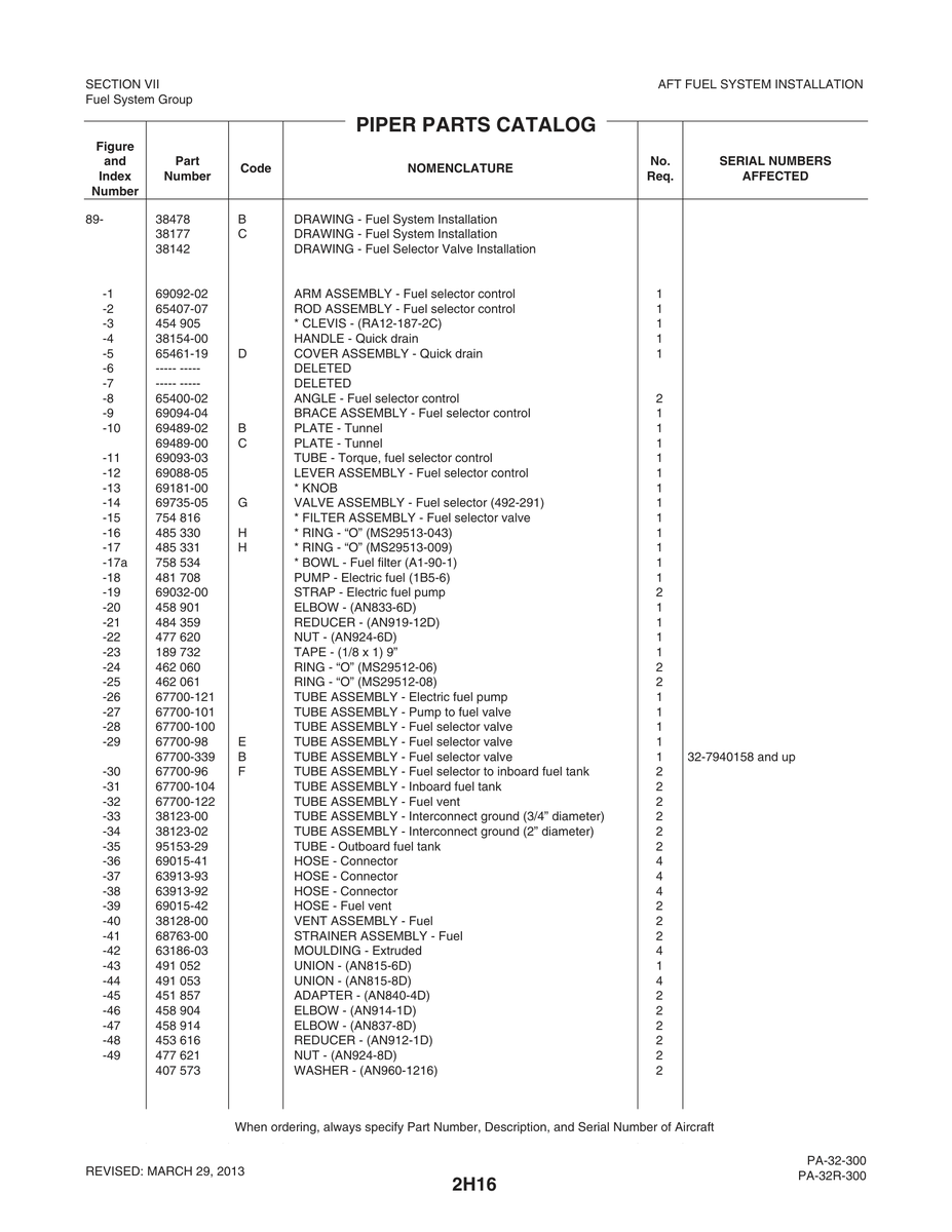 Aviation Part 38123-02 for Piper PA-32-260 Aircraft
