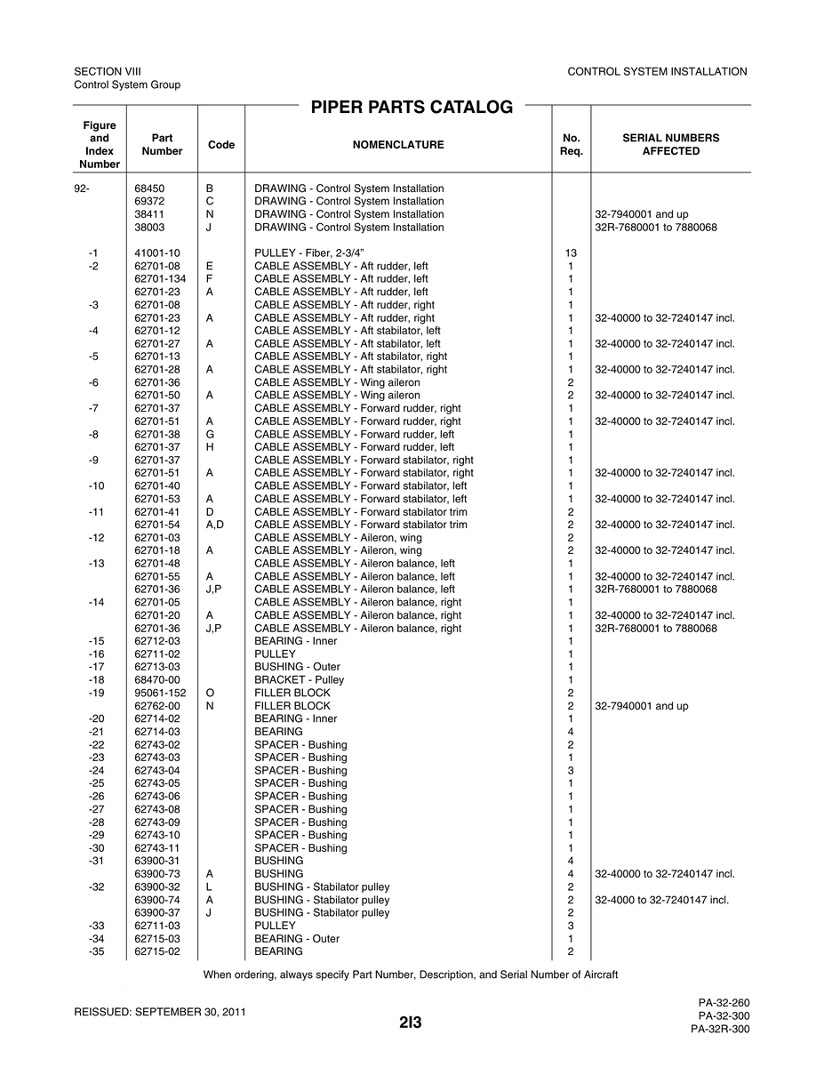 Aviation Part 62701-134 for Piper PA-32-260 Aircraft