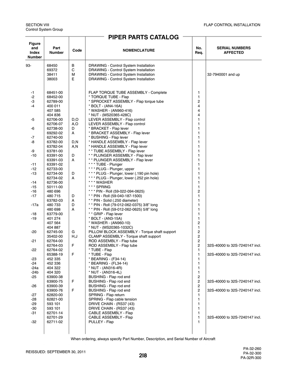 Aviation Part 62789-00 for Piper PA-32-260 Aircraft