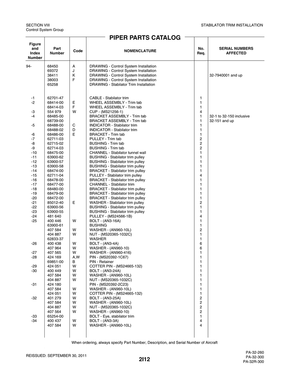 Aviation Part 68477-00 for Piper PA-32-260 Aircraft