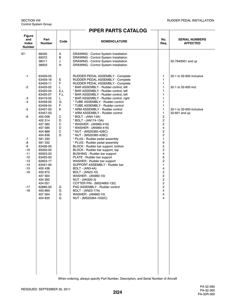 Aviation Part 63459-05 for Piper PA-32-260 Aircraft