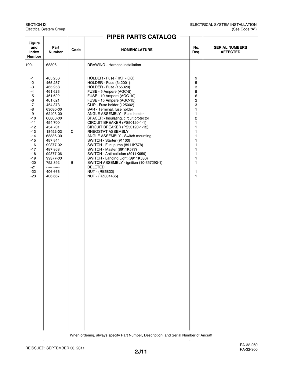 Aviation Part 68808-00 for Piper PA-32-260 Aircraft