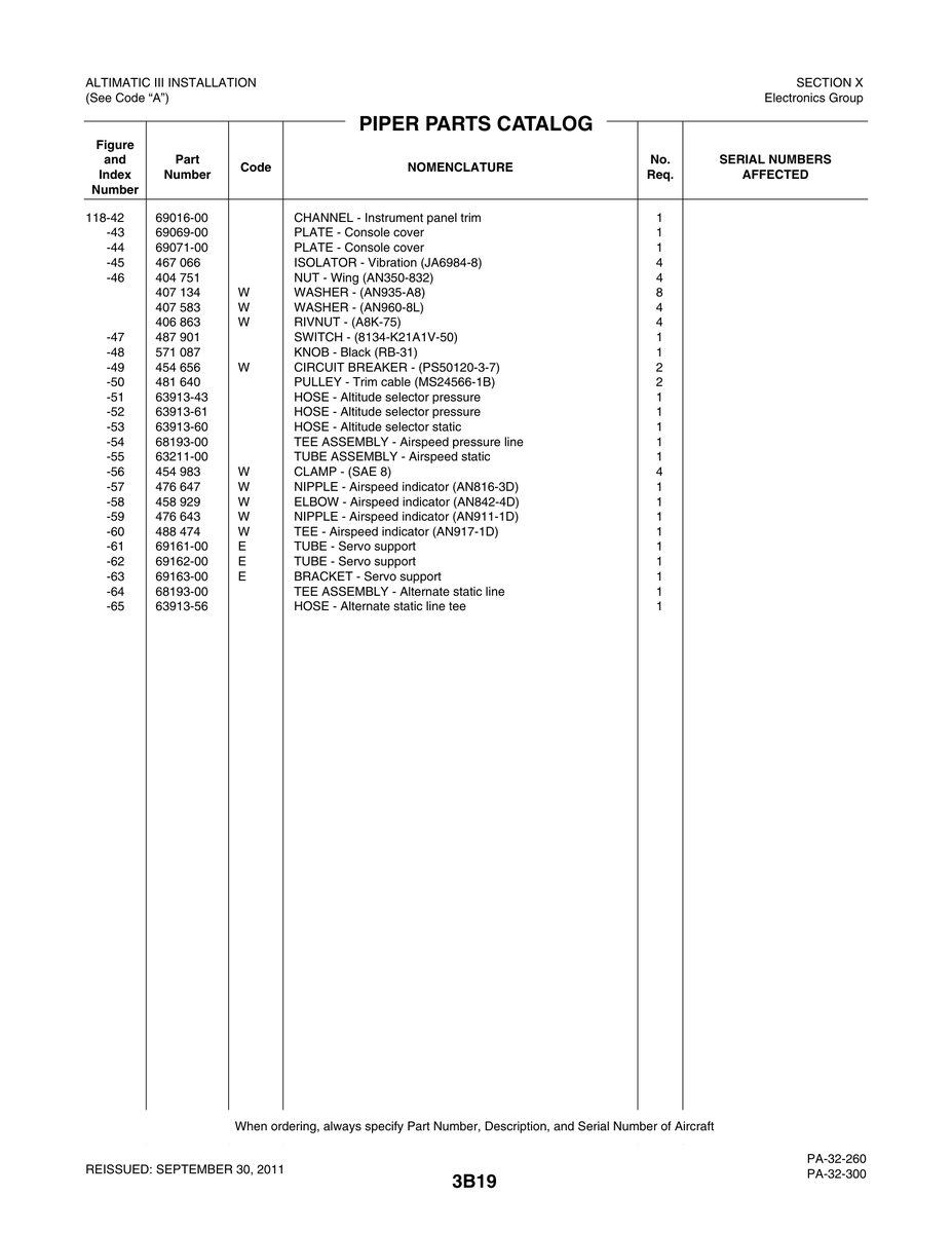 Aviation Part 69161-00 for Piper PA-32-260 Aircraft