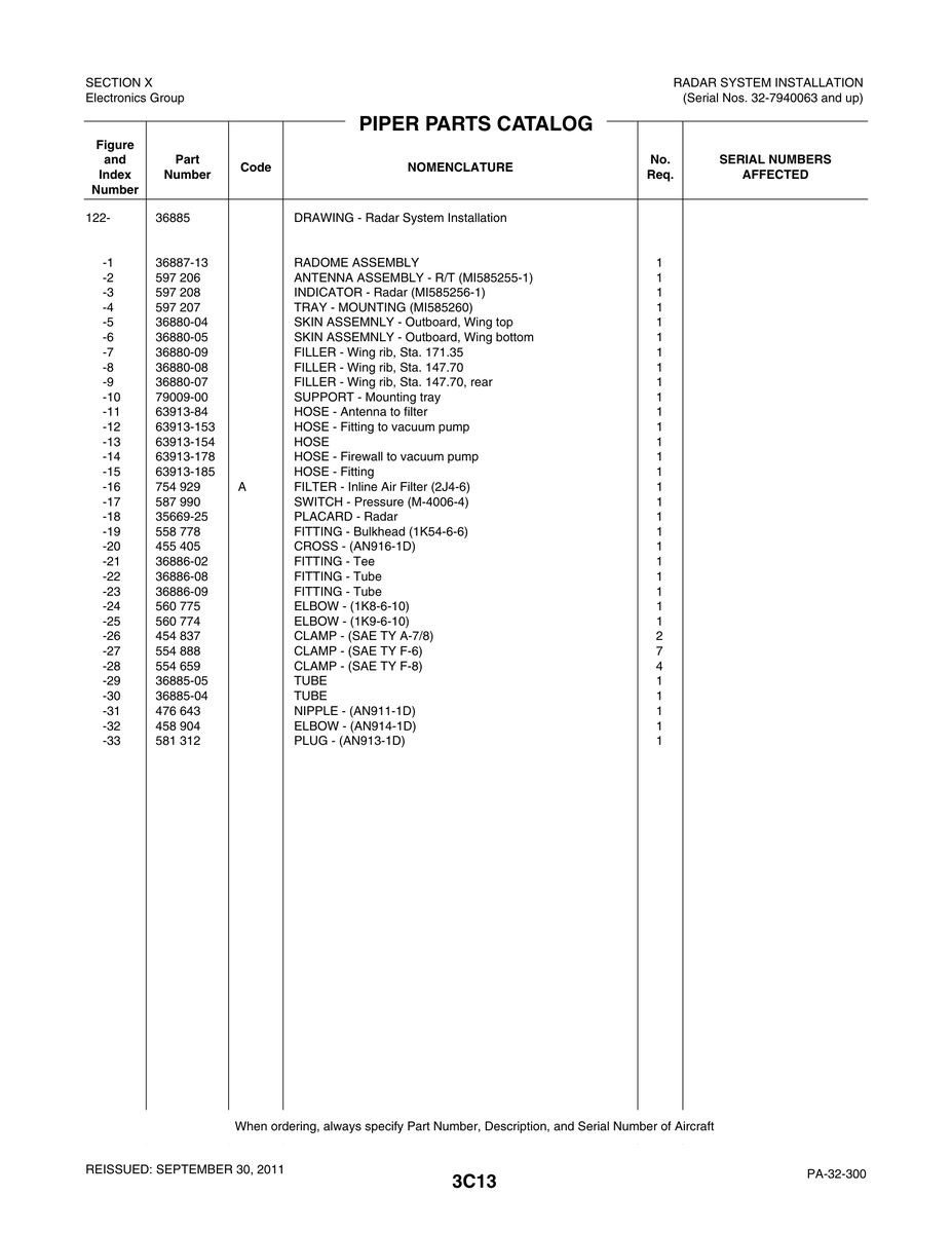 Aviation Part 36886-02 for Piper PA-32-260 Aircraft