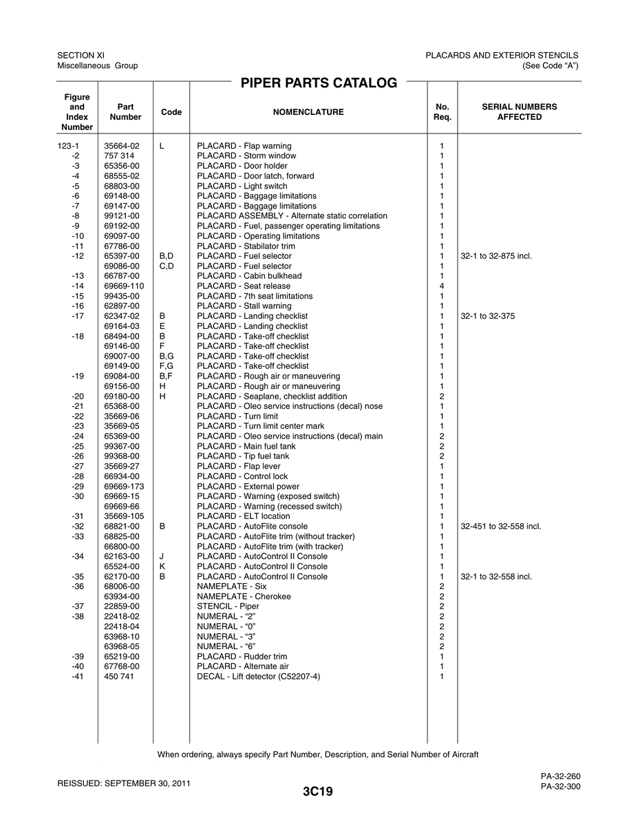 Aviation Part 68006-00 for Piper PA-32-260 Aircraft